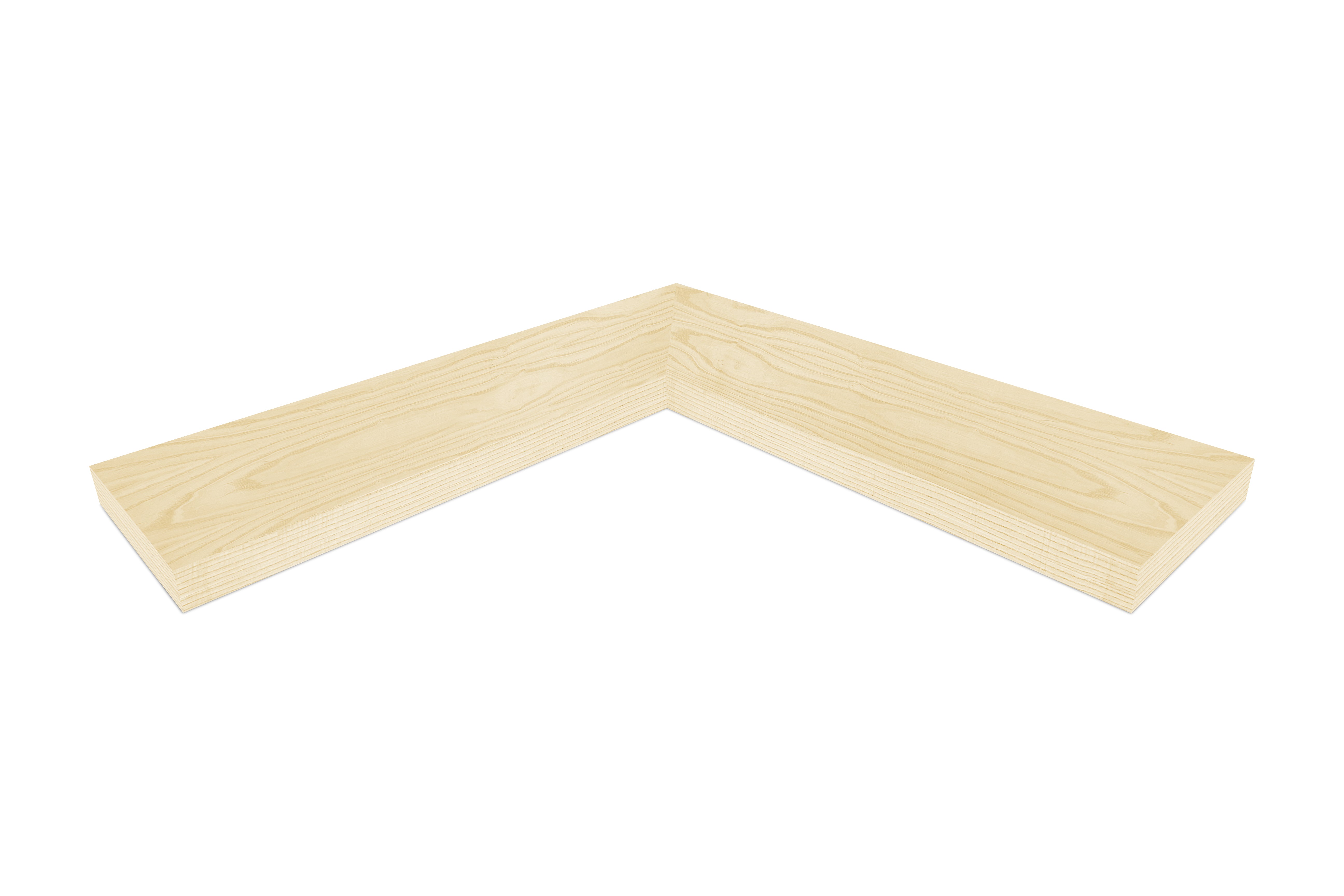 1.75 inch thick Ash wood mitered inside corner floating shelf front view