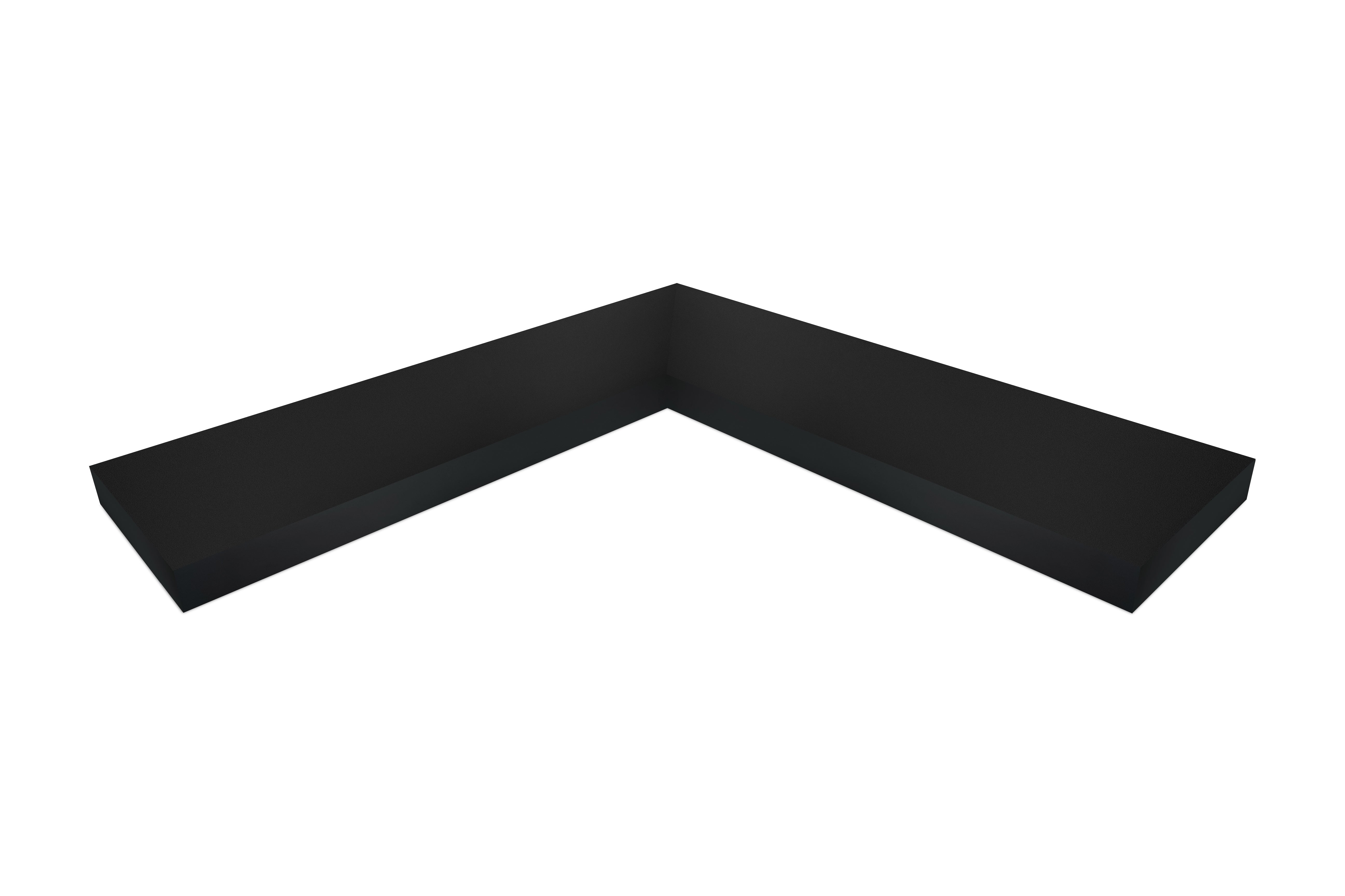 1.75 inch thick Black Ebonized Mahogany mitered inside corner floating shelf front view