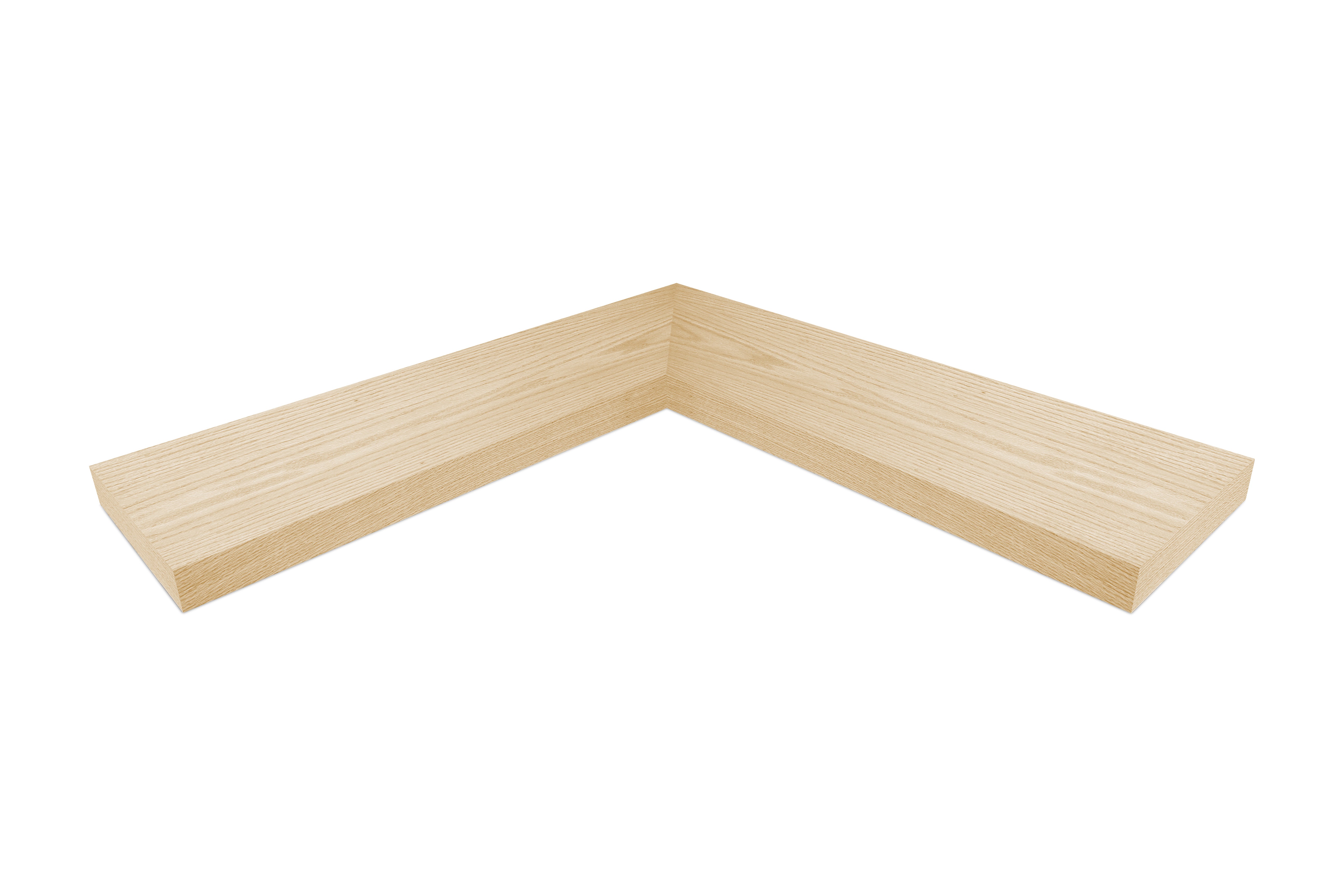1.75 inch thick Bleached oak mitered inside corner floating shelf front view