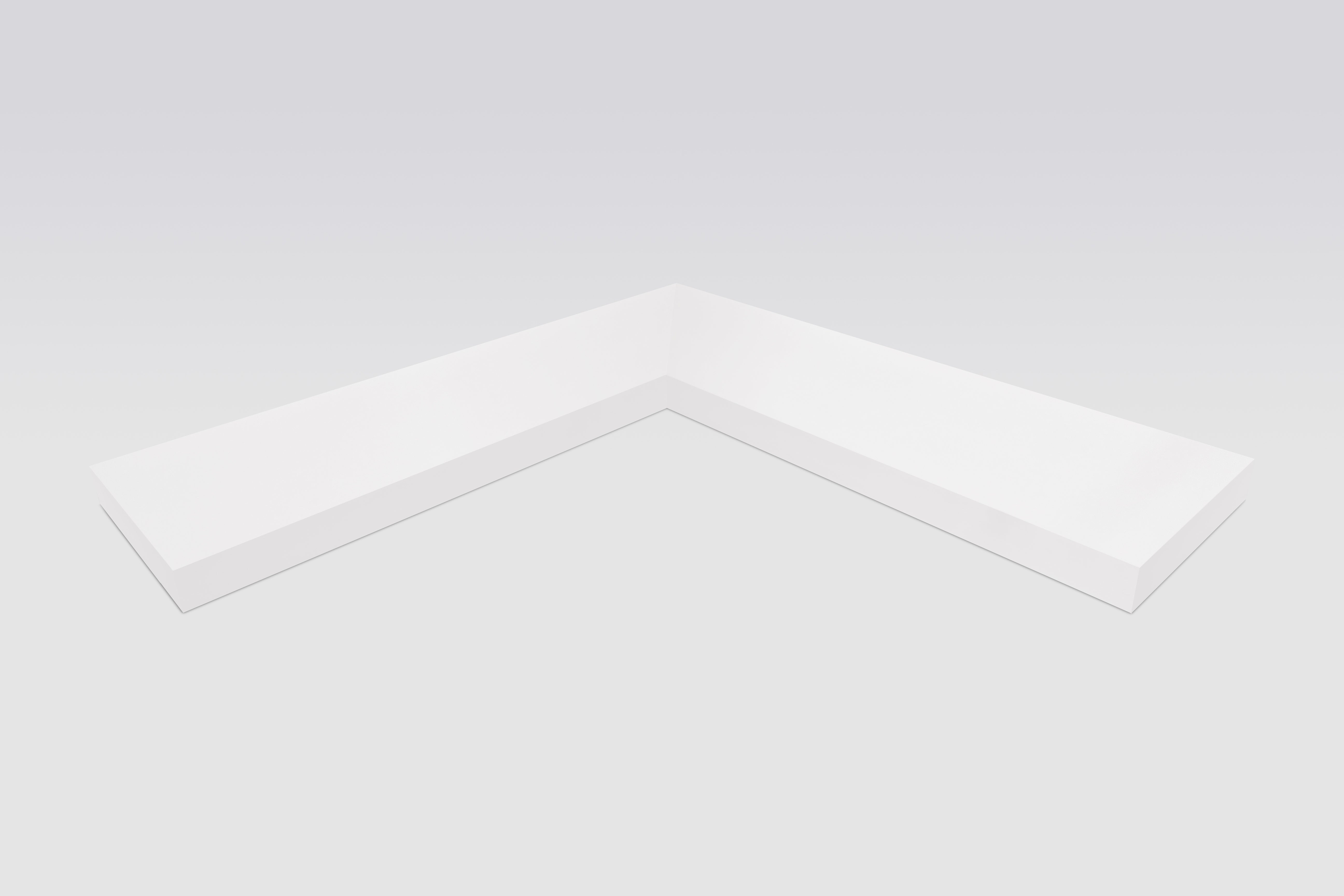 1.75 inch thick primed inside corner floating shelf front view