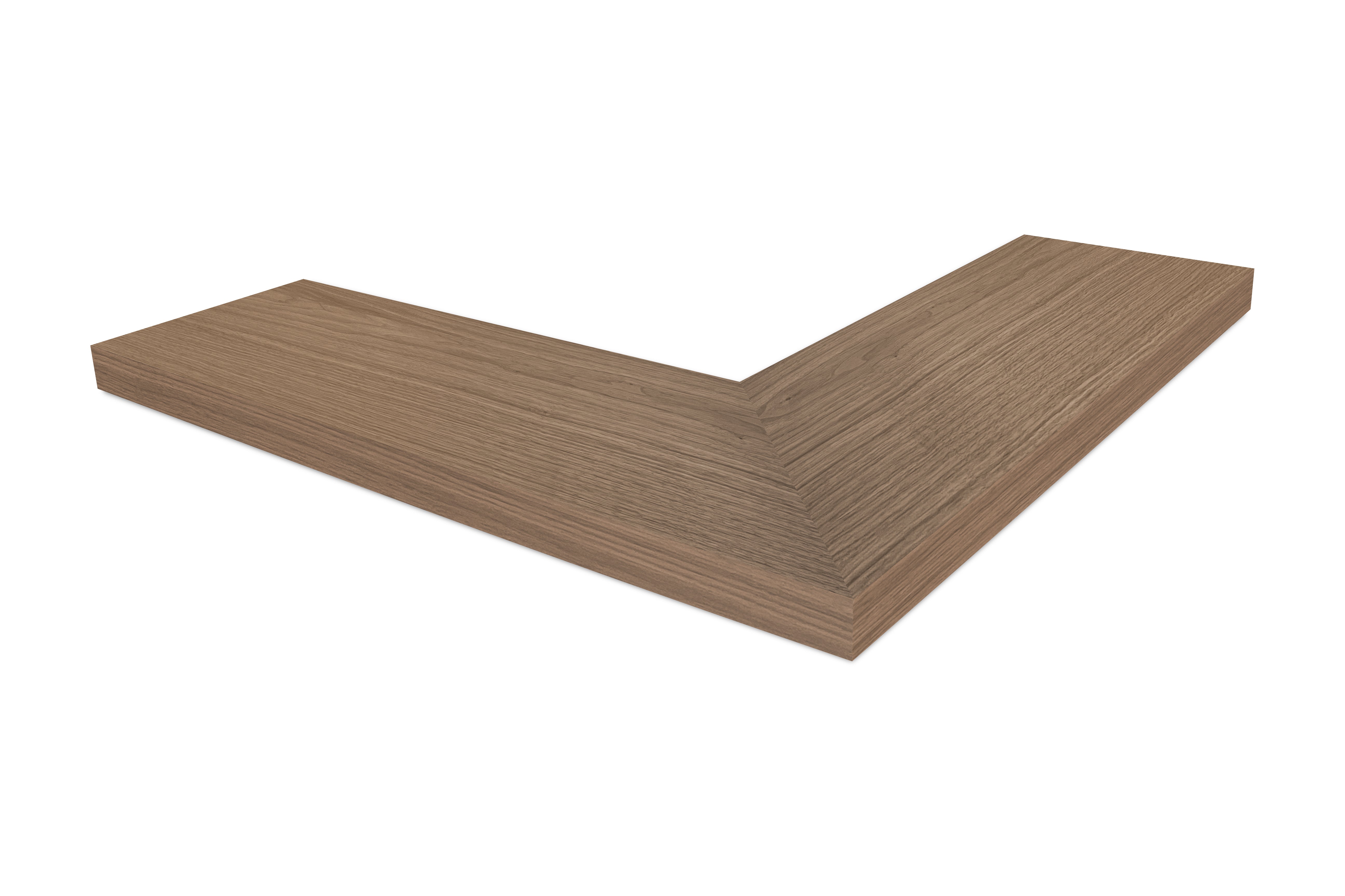 1.75 inch thick walnut mitered outside corner floating shelf front view