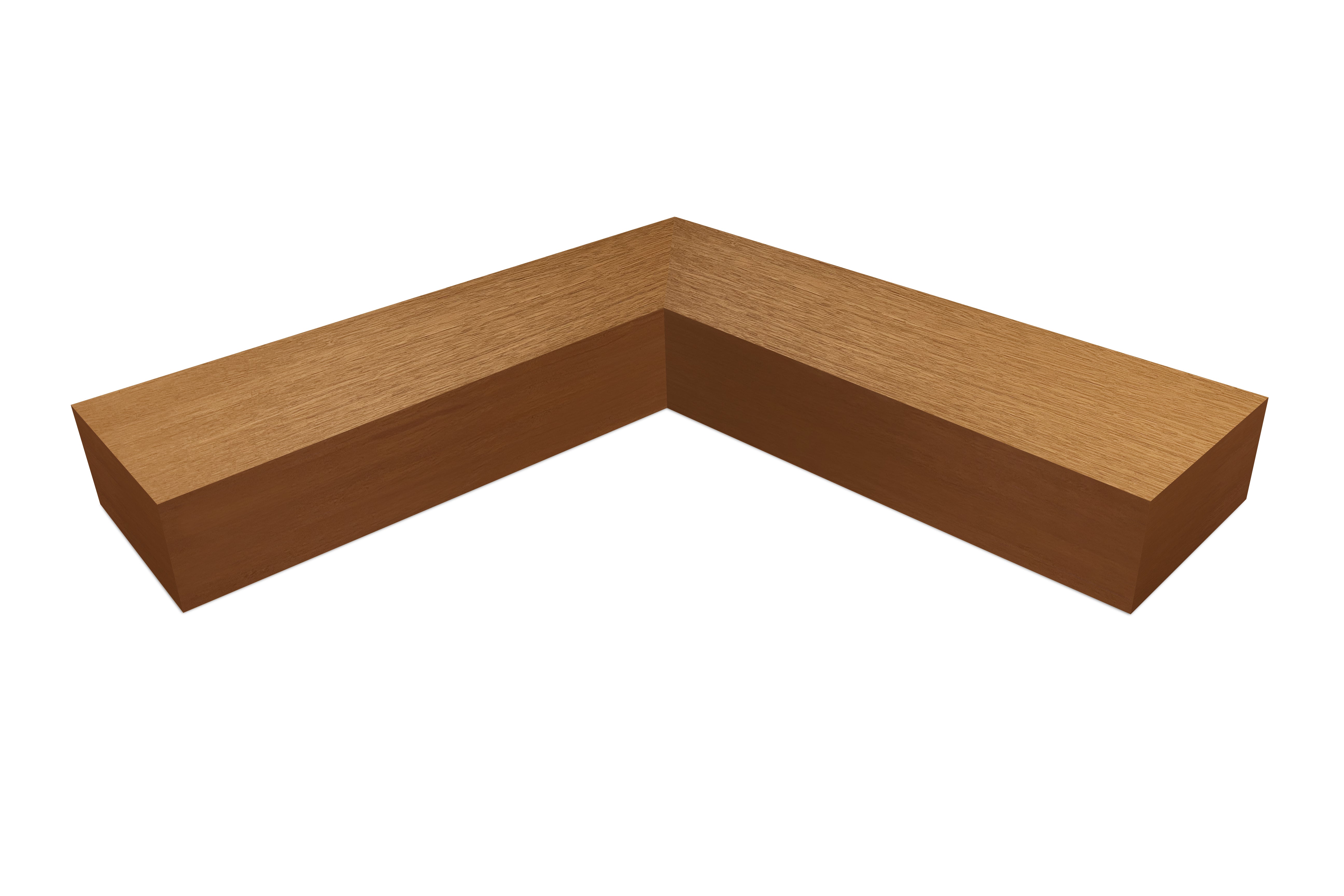 3 inch thick african mahogany mitered inside corner floating shelf front view