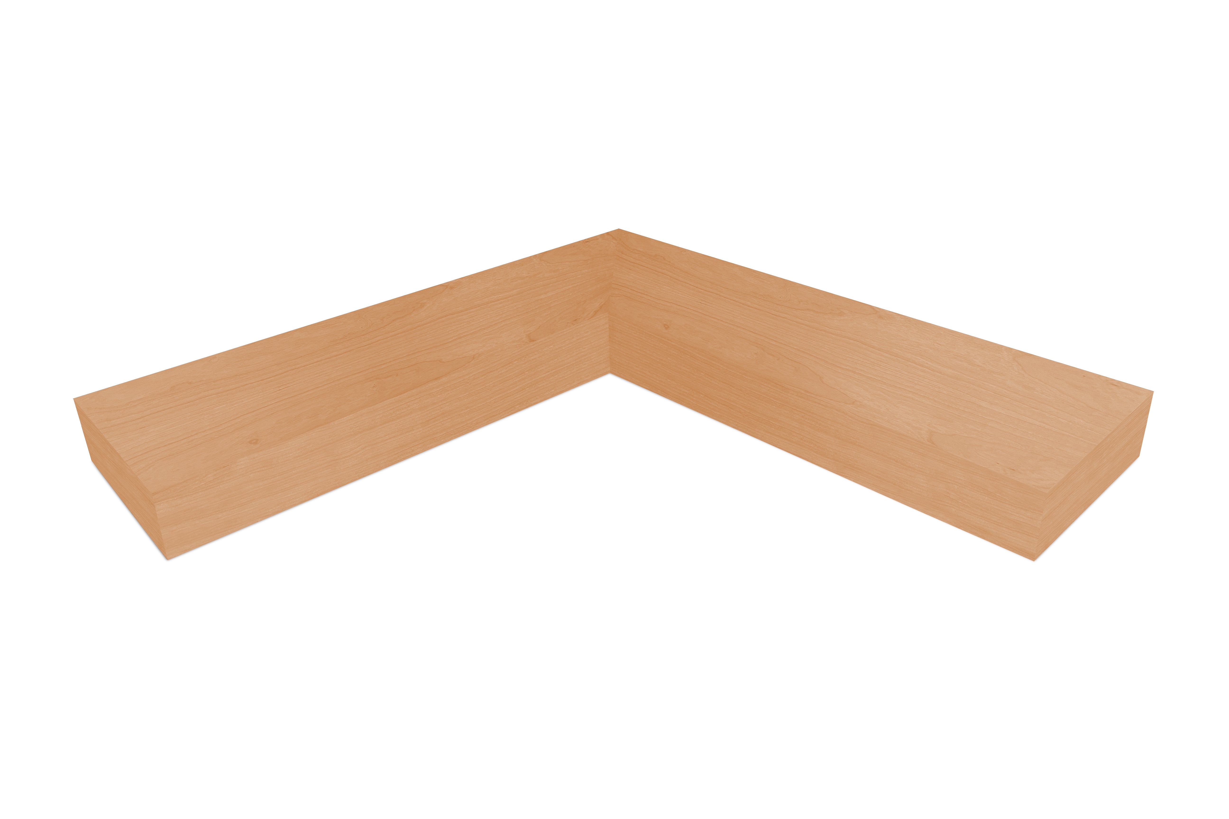 4 inch thick Cherry mitered inside corner floating shelf front view