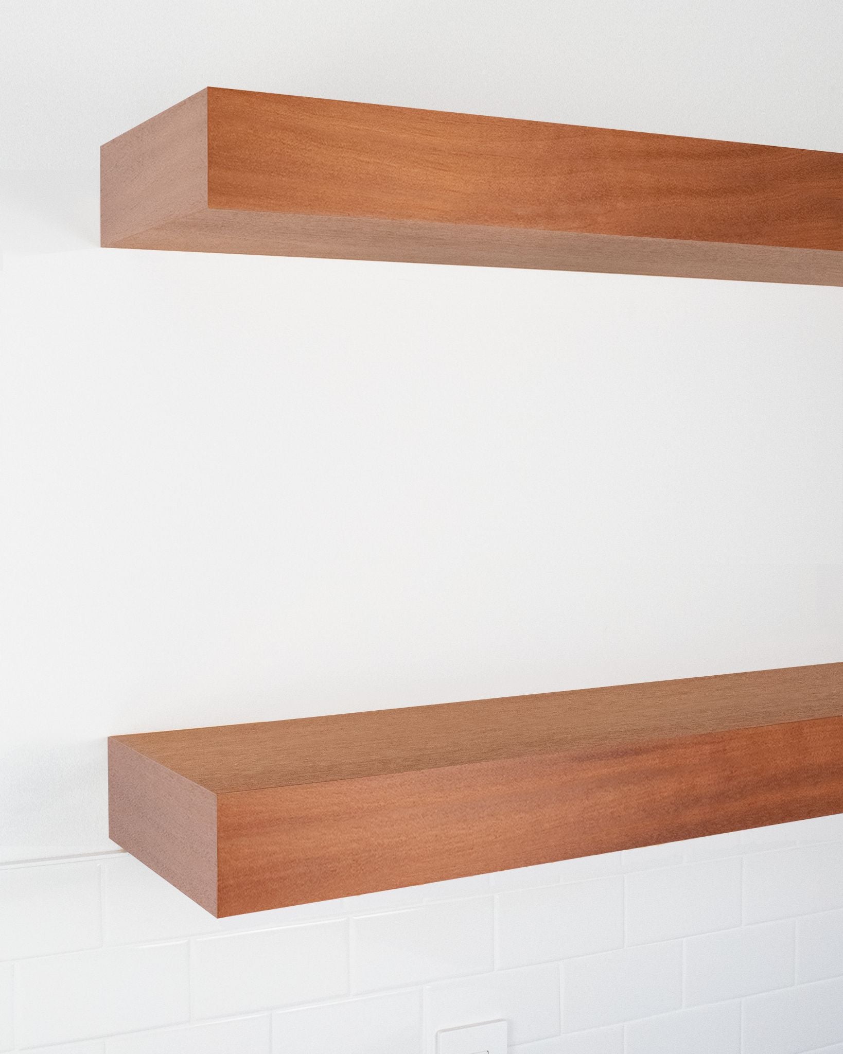 African mahogany Wood kitchen Floating Shelves 4 inch thick angle view