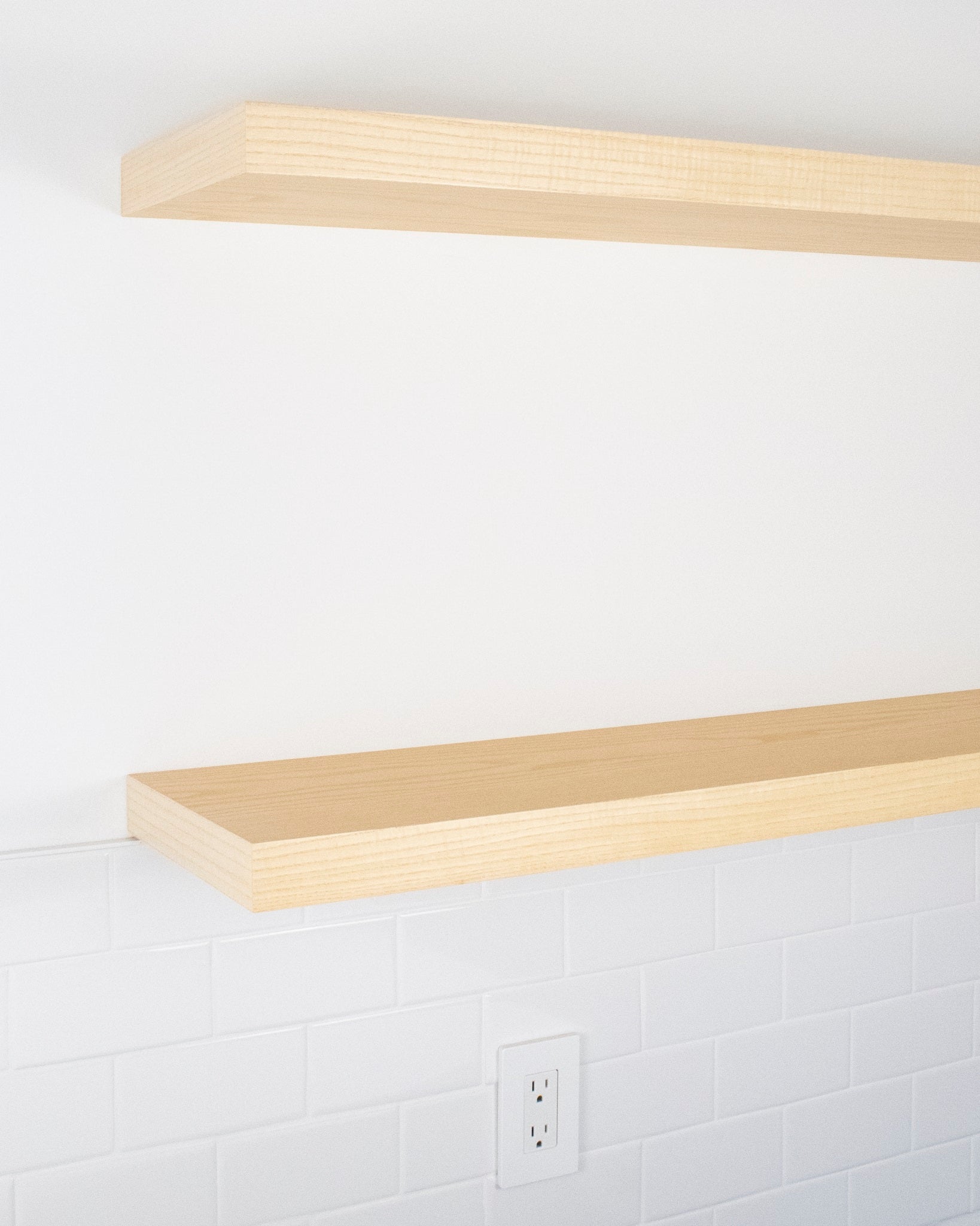 Ash Wood kitchen Floating Shelves 1.75 inch thick angle view
