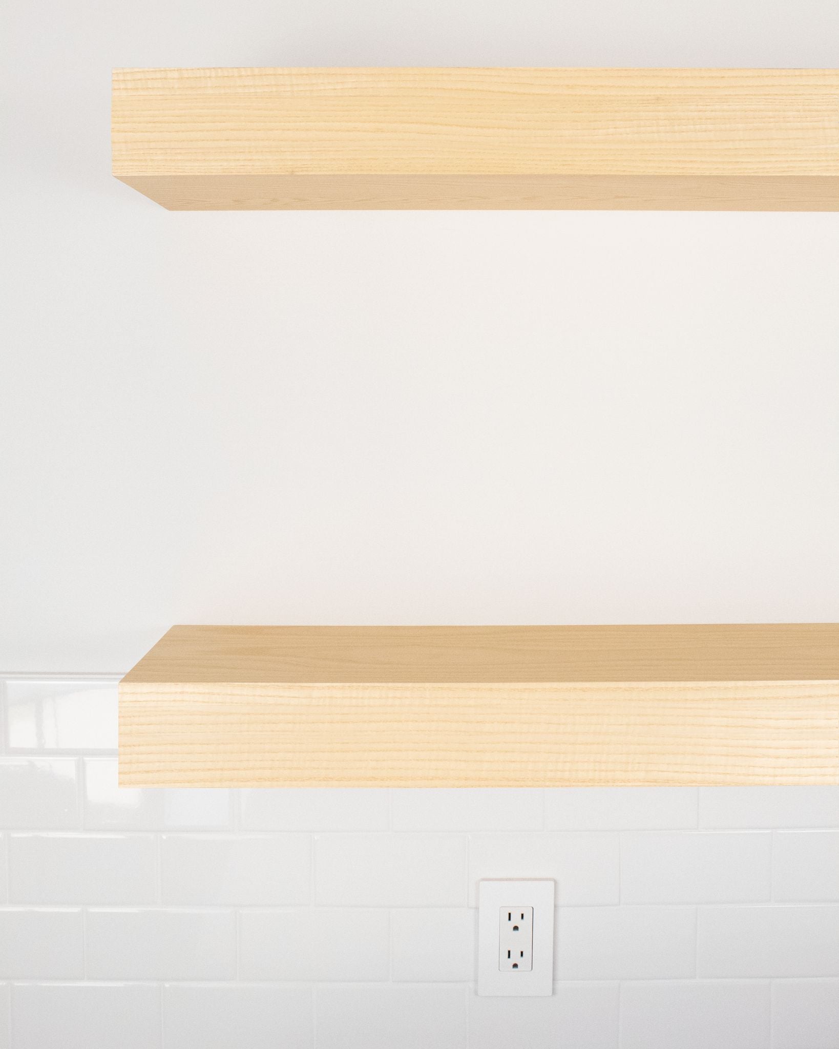 Ash Wood kitchen Floating Shelves 4 inch thick front view