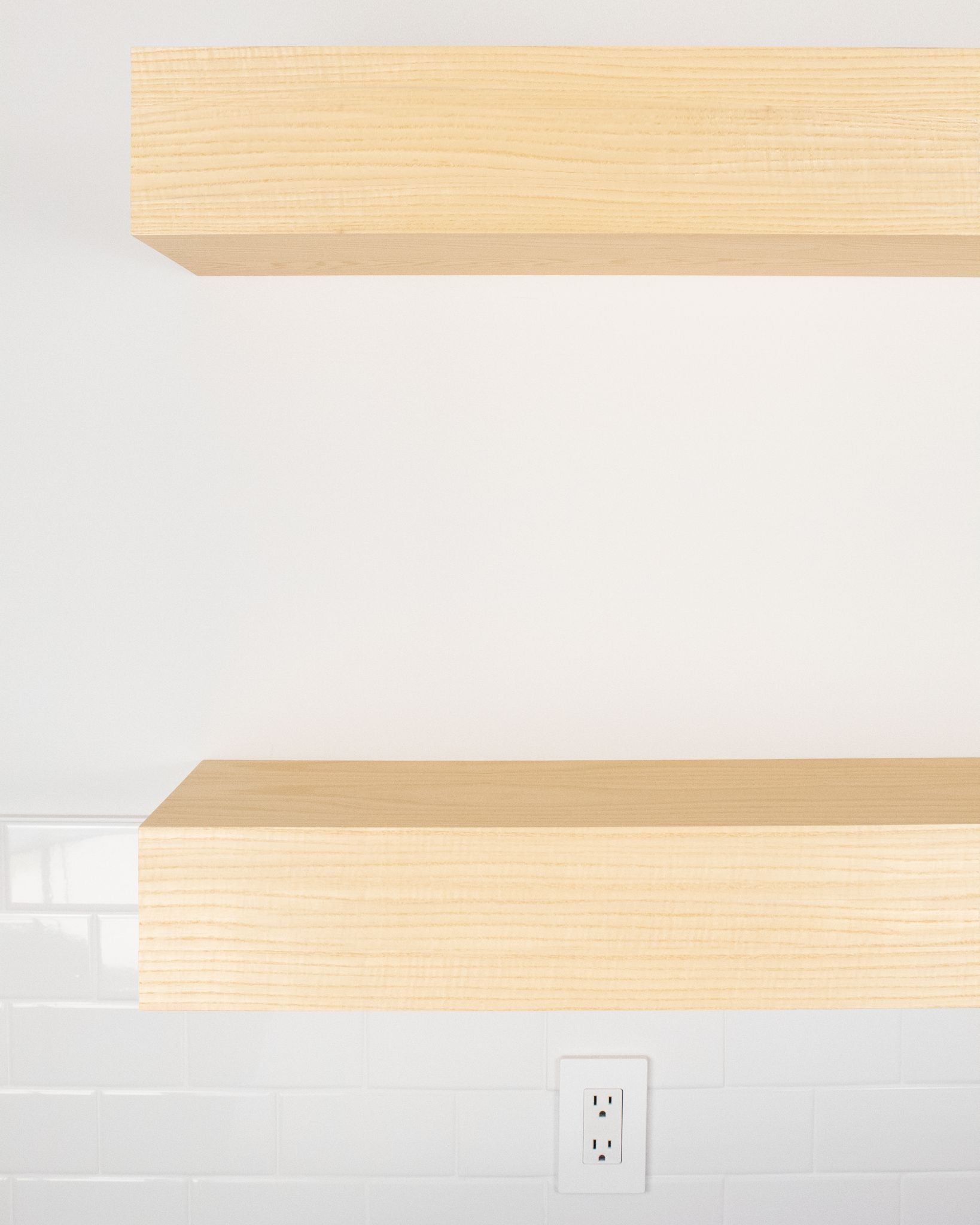 Ash Wood kitchen Floating Shelves 6 inch thick front view