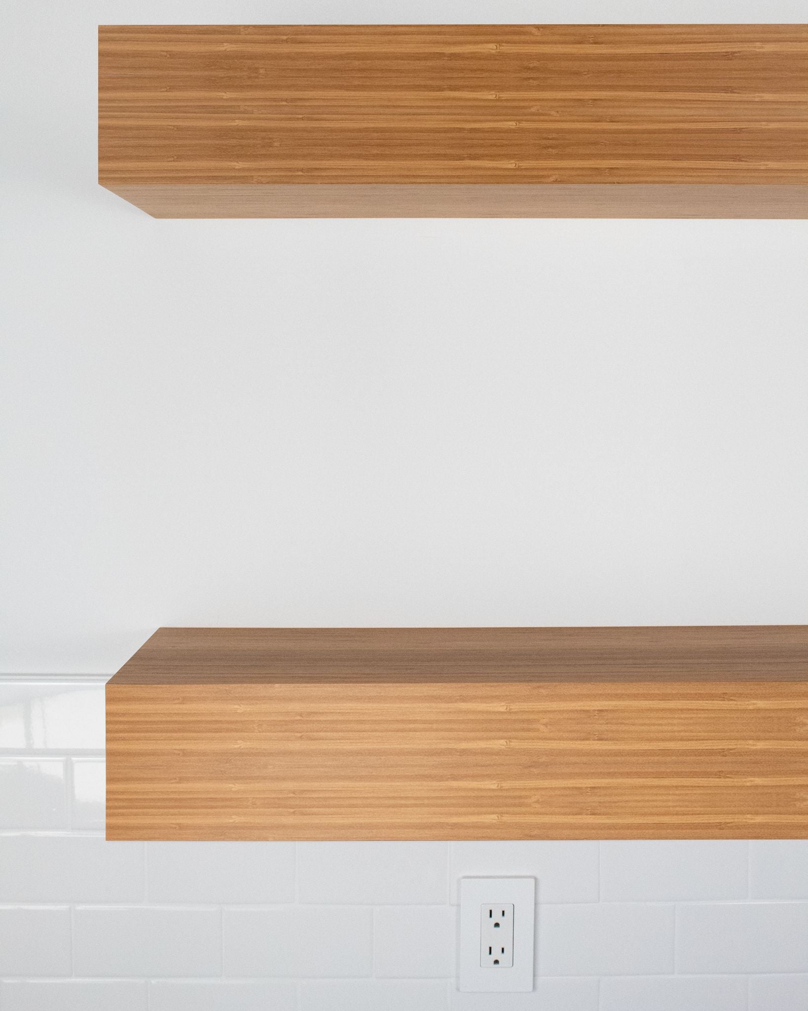 Bamboo Wood kitchen Floating Shelves 6 inch thick front view