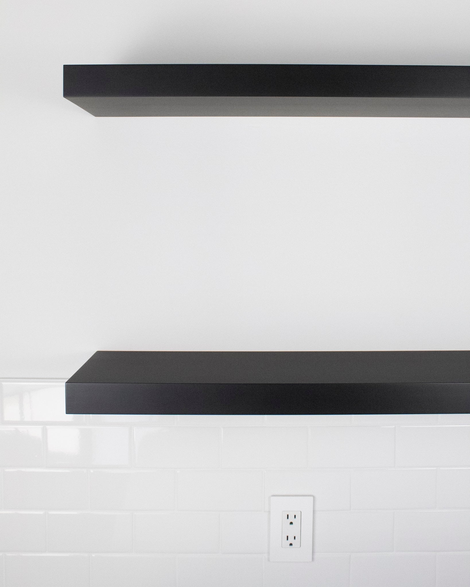 Black ebonized mahogany kitchen Floating Shelves 1.75 inch thick front view
