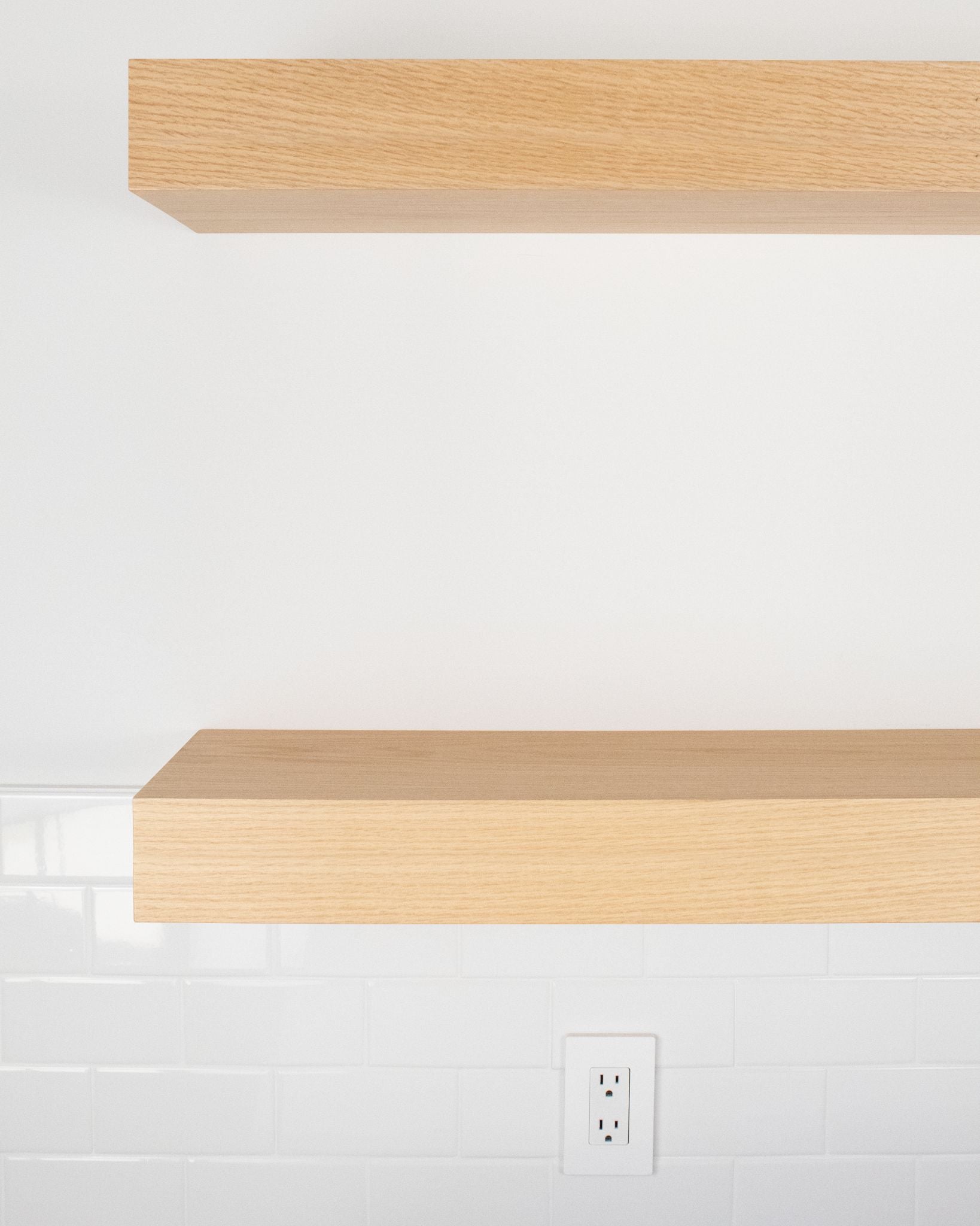 Bleached oak Wood kitchen Floating Shelves 4 inch thick front view