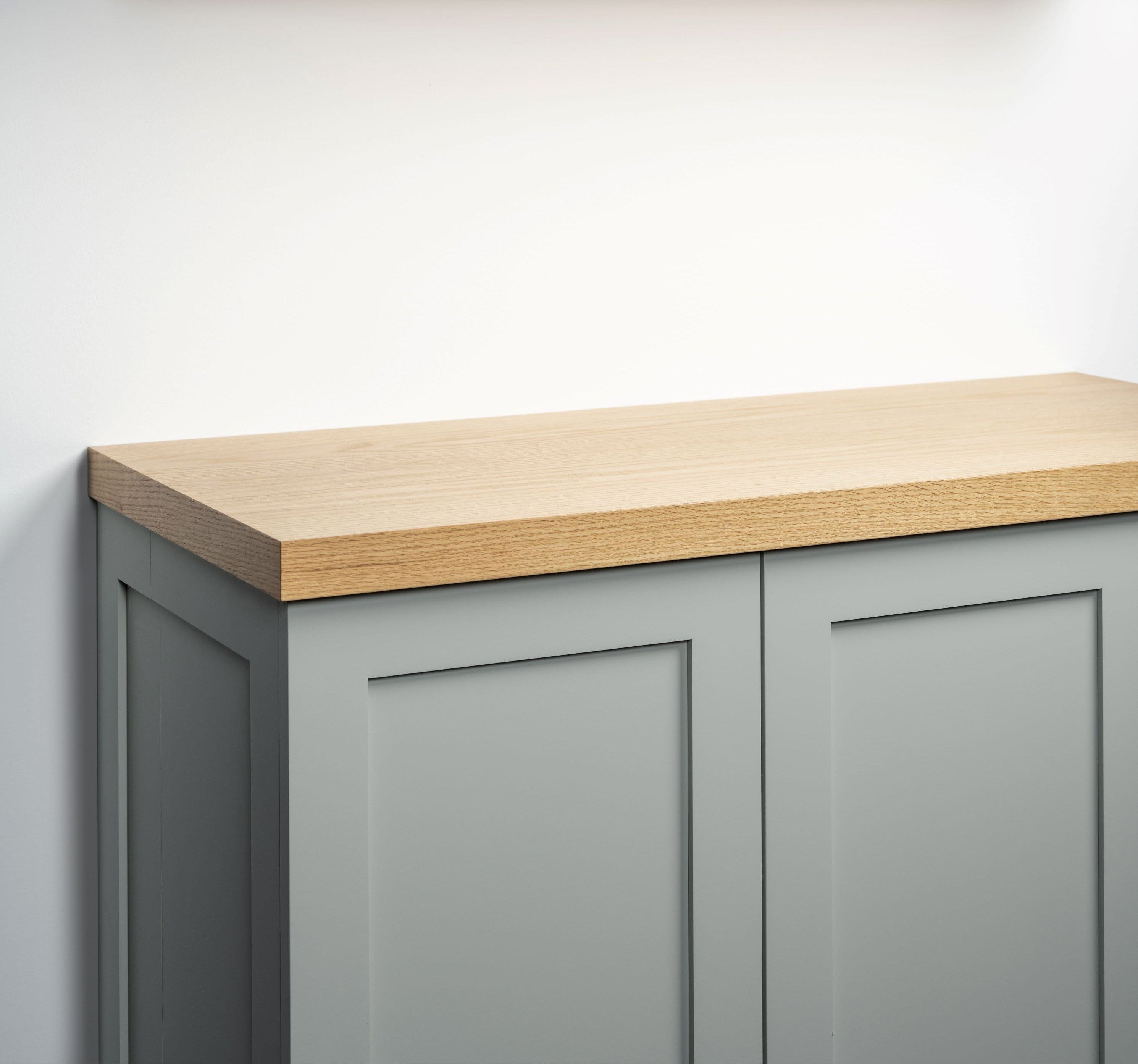 Bleached oak cabinet top angle view