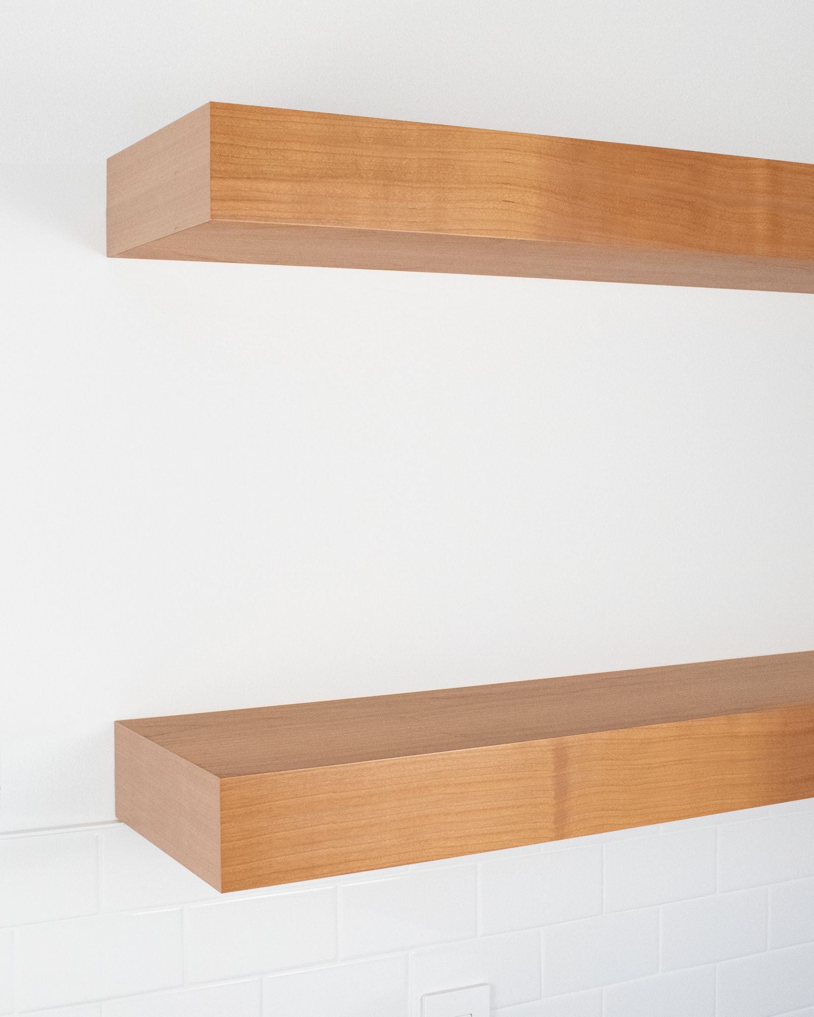 Cherry Wood kitchen Floating Shelves 4 inch thick angle view