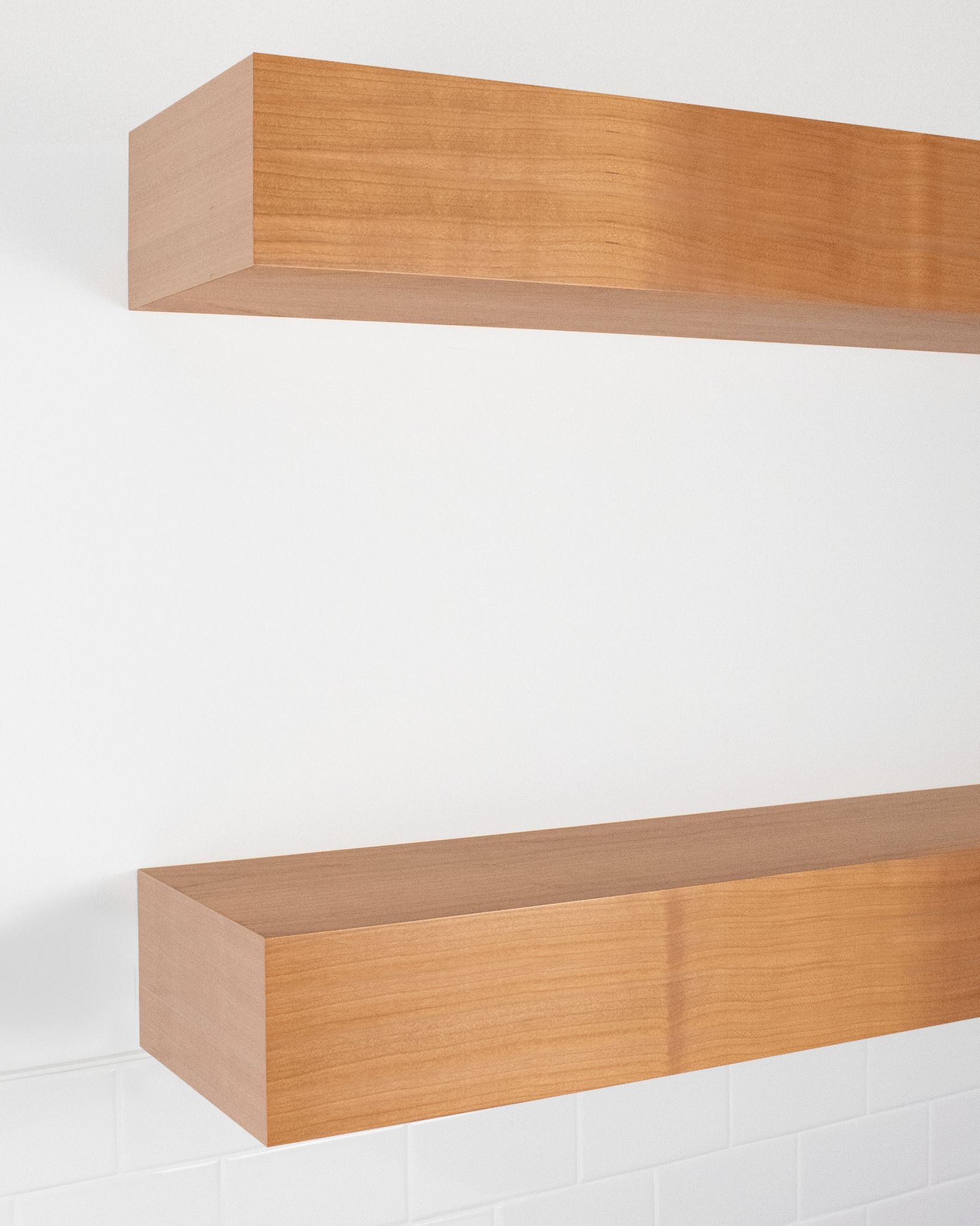 Cherry Wood kitchen Floating Shelves 6 inch thick angle view