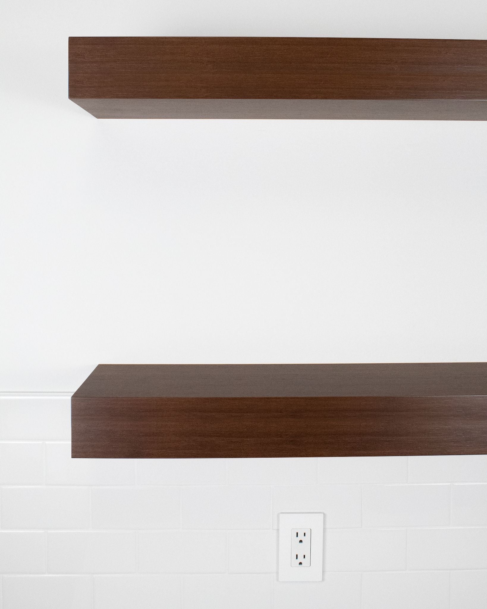 Chocolate Bamboo Wood kitchen Floating Shelves 4 inch thick front view