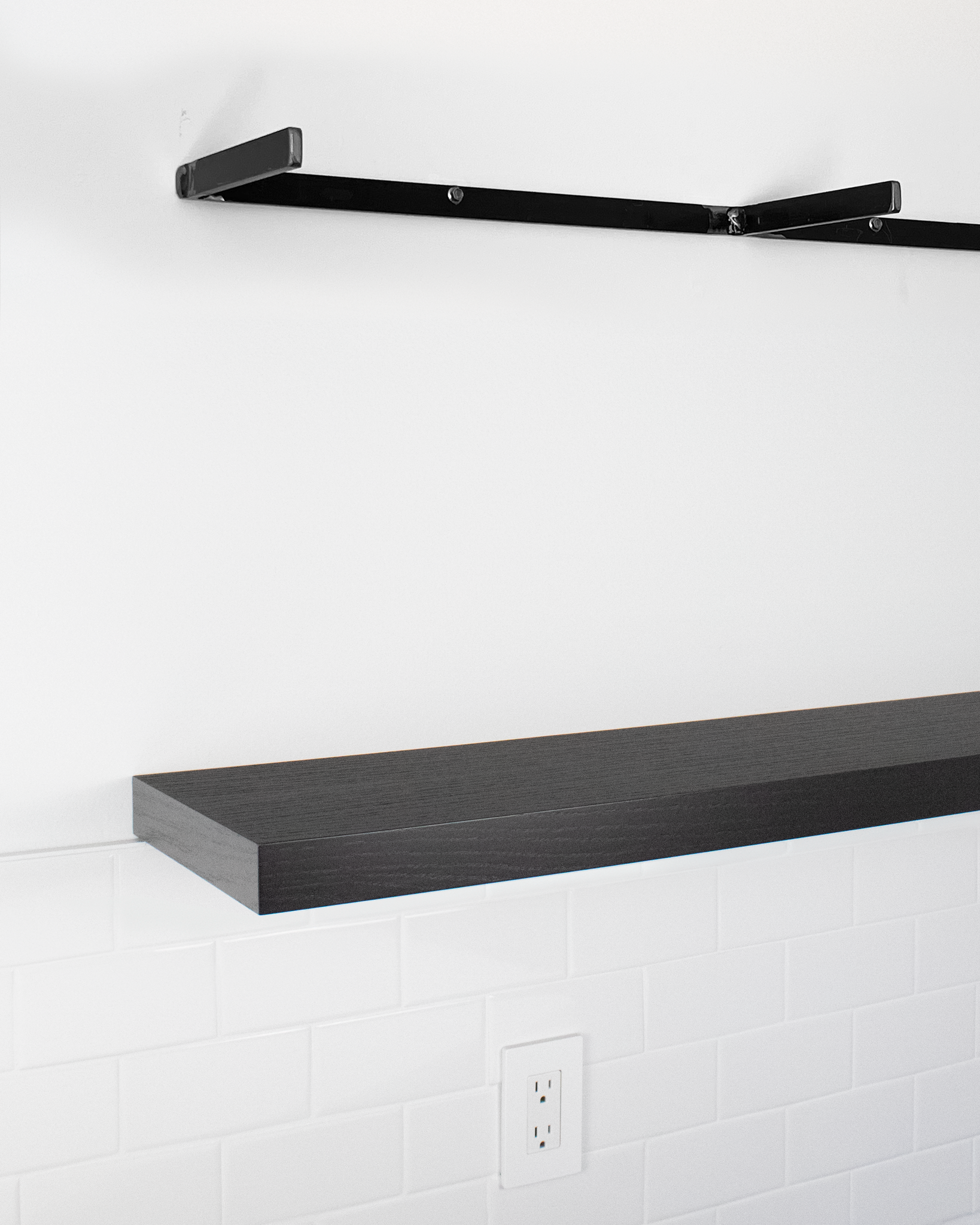 Chocolate espresso oak floating shelf and mounting hardware