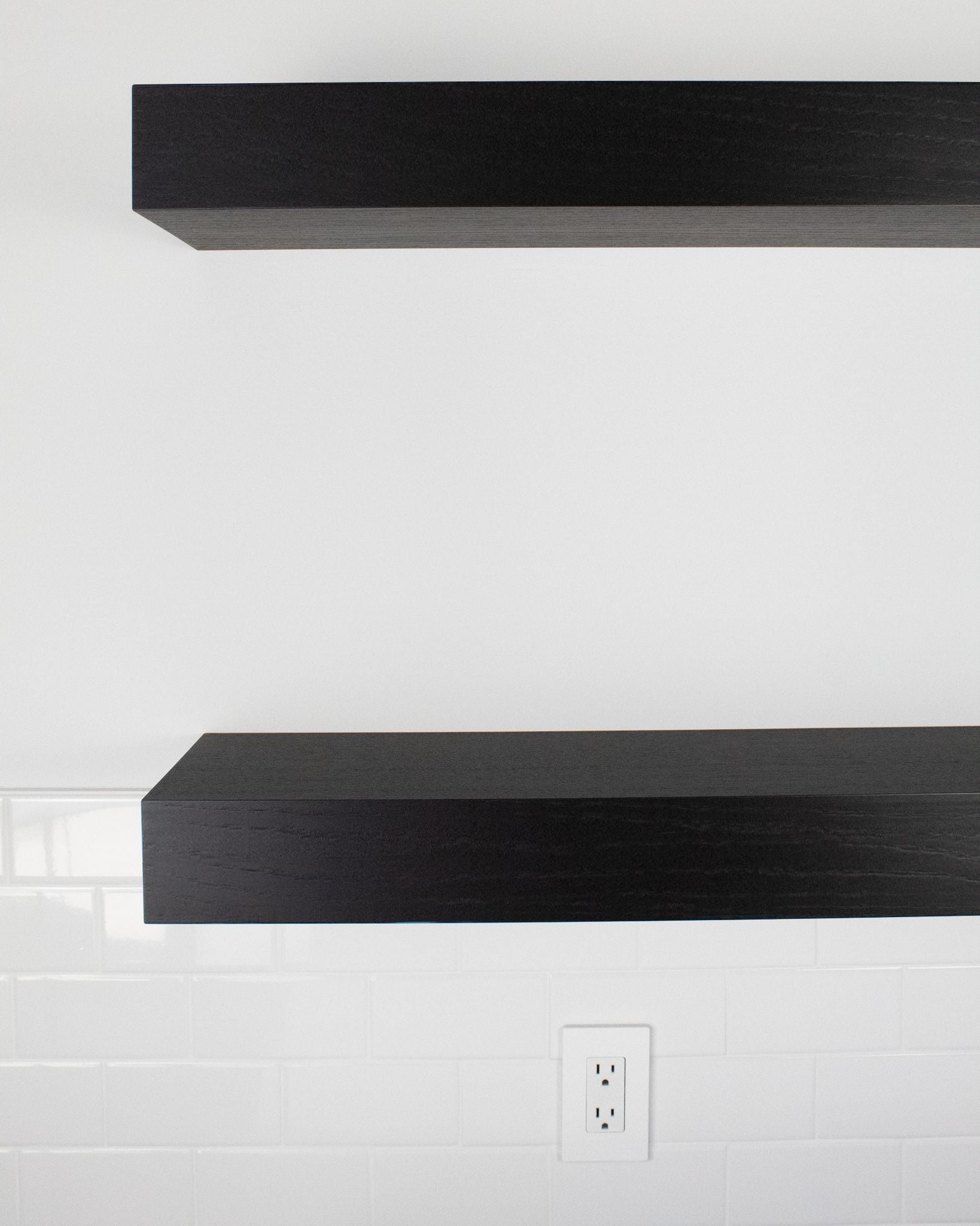 Chocolate espresso oak kitchen Floating Shelves 4 inch thick front view