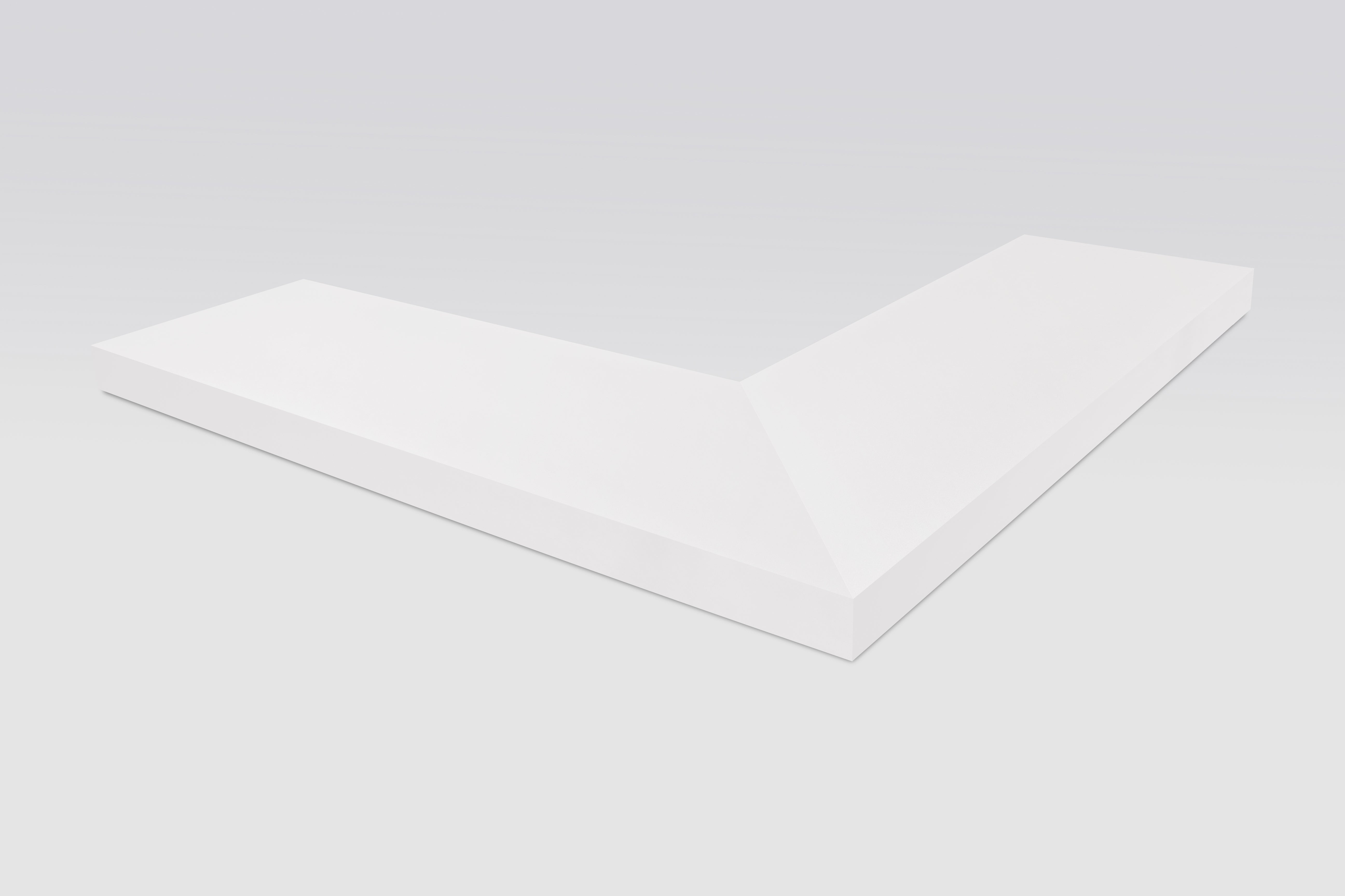 Front corner view of white corner floating shelf