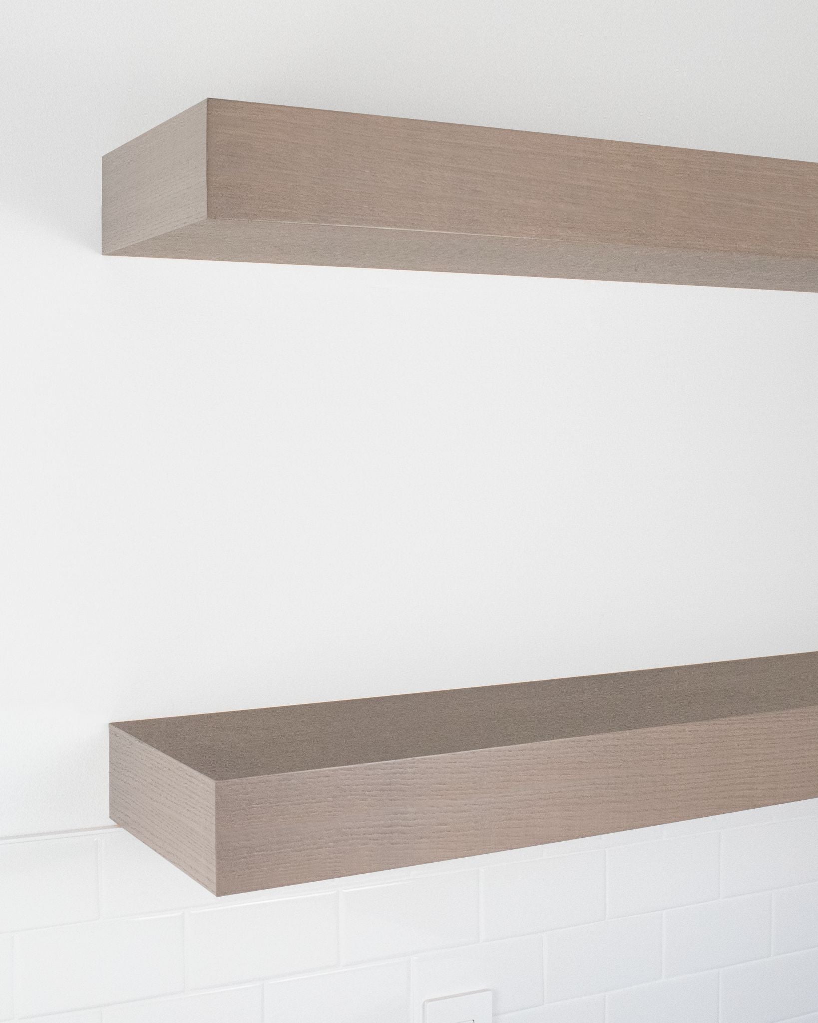 Driftwood Grey Oak kitchen Floating Shelves 4 inch thick angle view