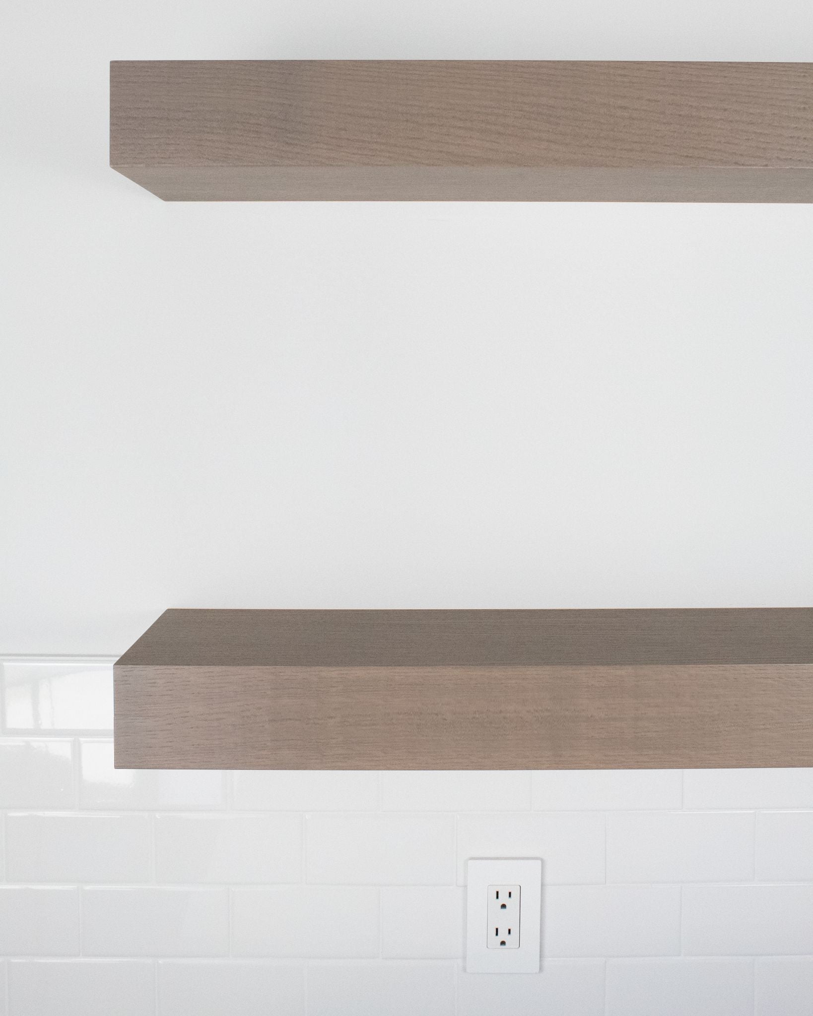 Driftwood Grey Oak kitchen Floating Shelves 4 inch thick front view