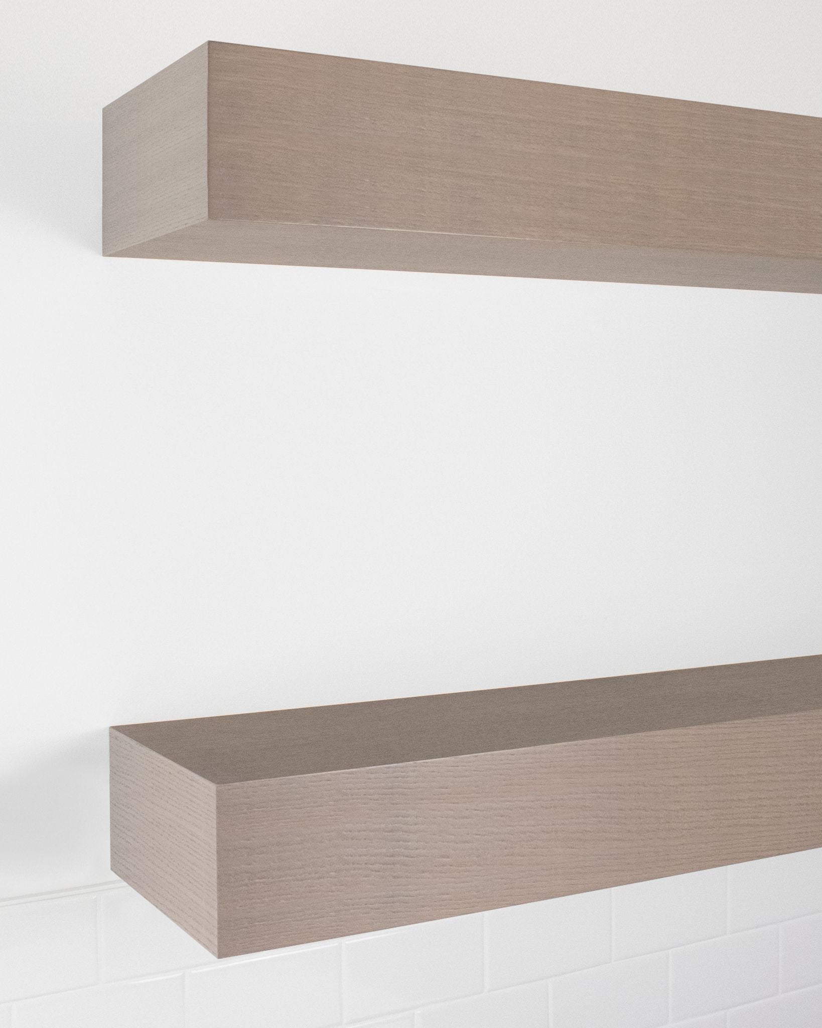Driftwood Grey Oak kitchen Floating Shelves 6 inch thick angle view