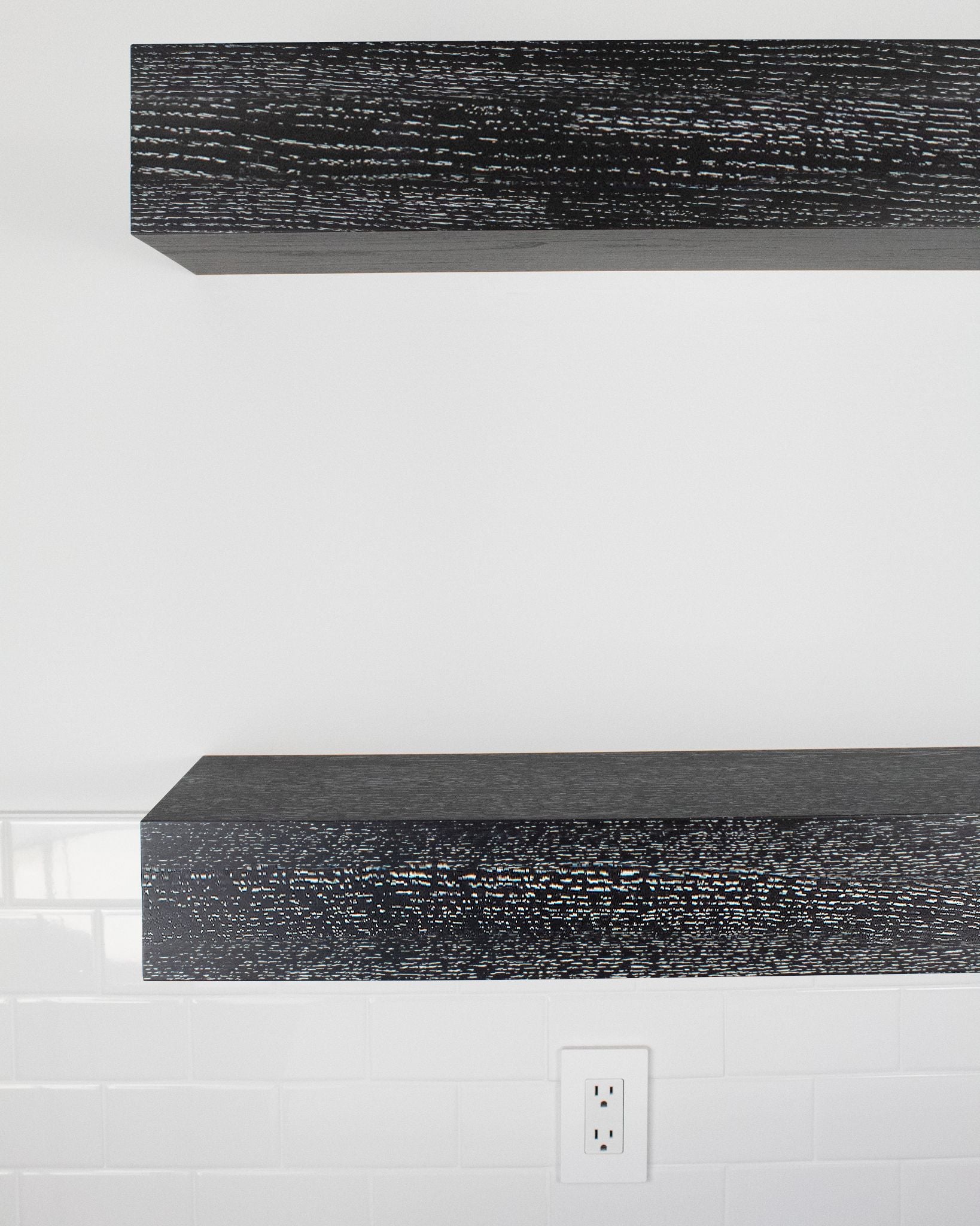 Ebonized cerused oak kitchen Floating Shelves 6 inch thick front view