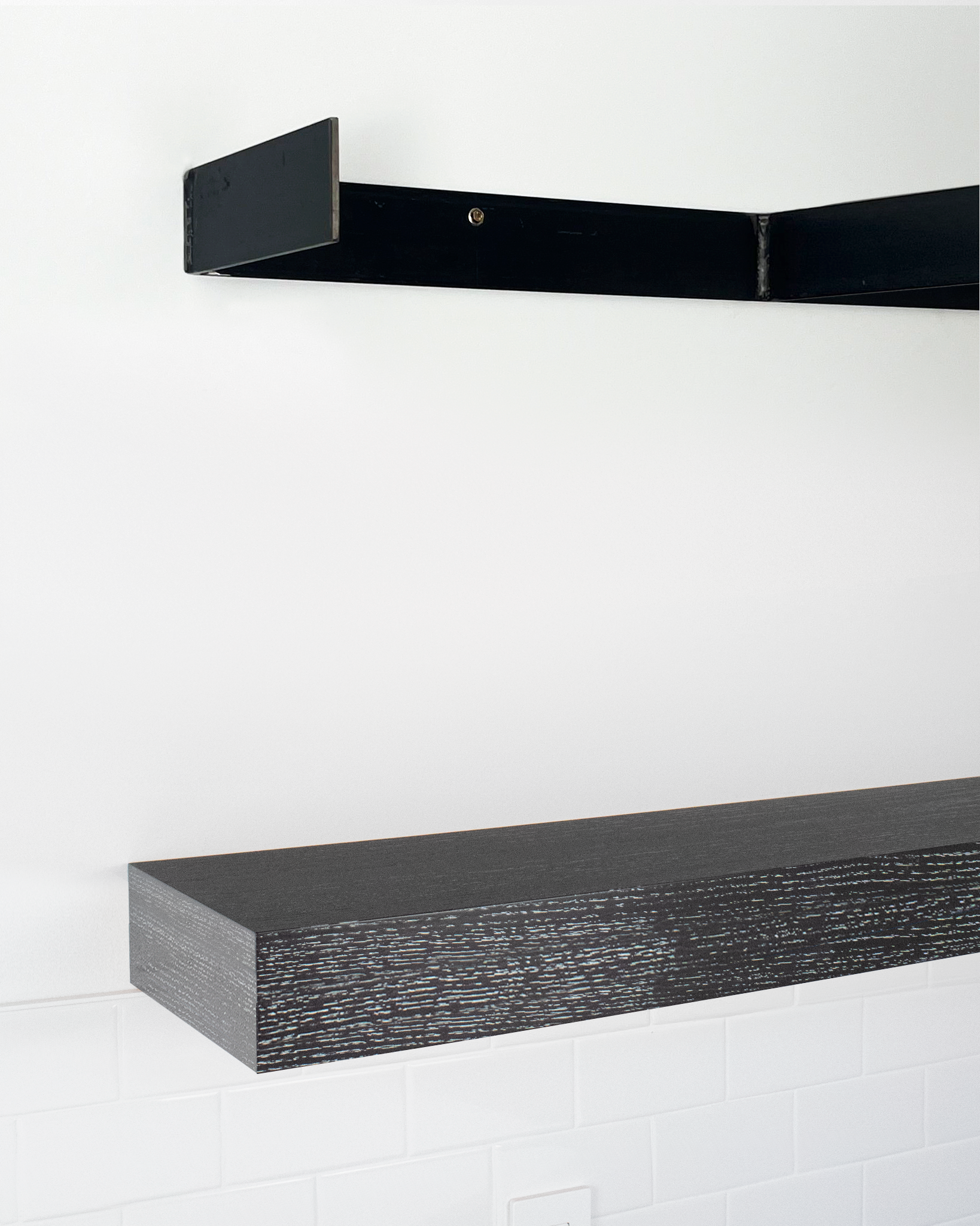 Ebonized Cerused Oak Floating Shelves 2-4" thick