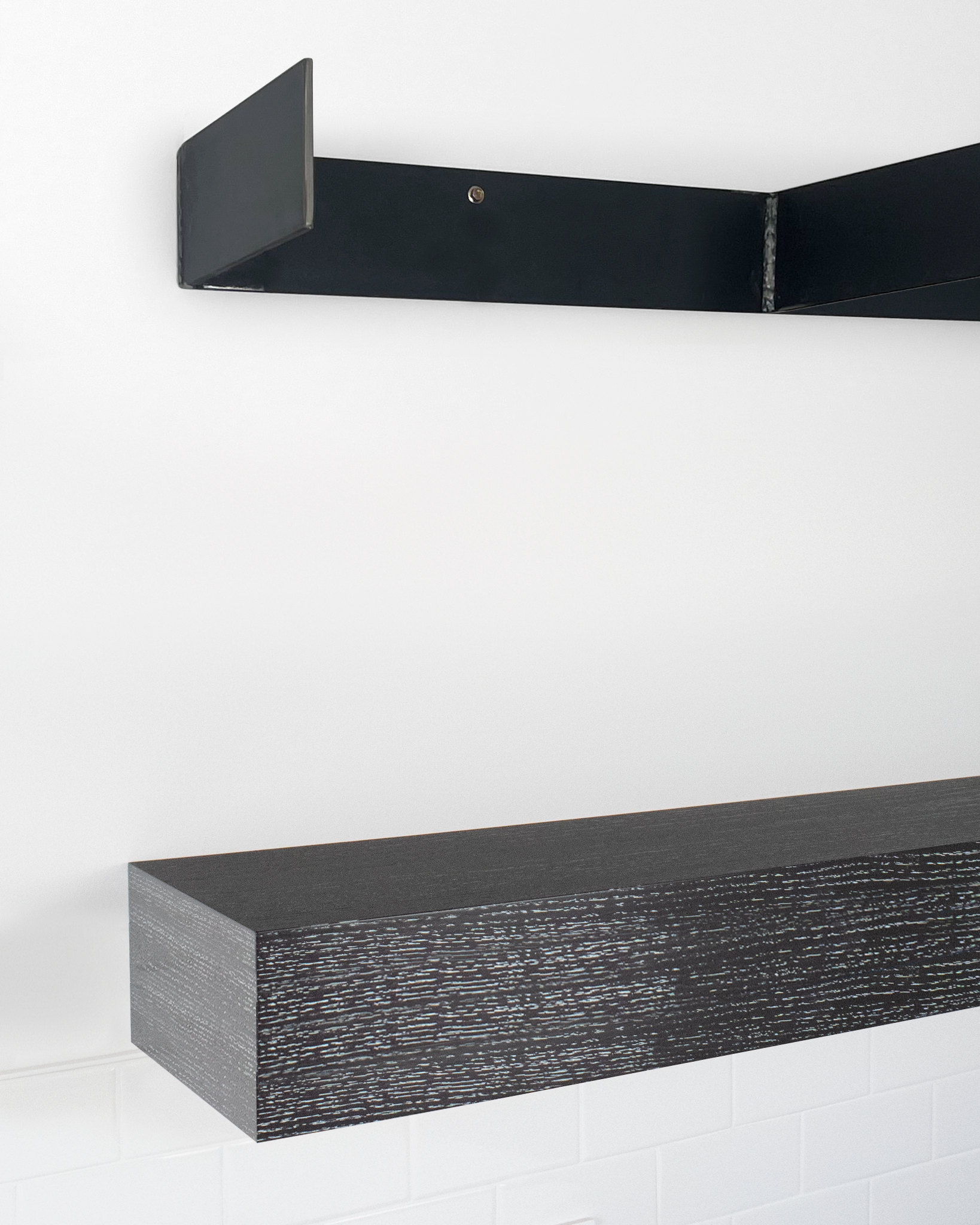 Ebonized Cerused Oak Floating Shelves 4.1-6" thick