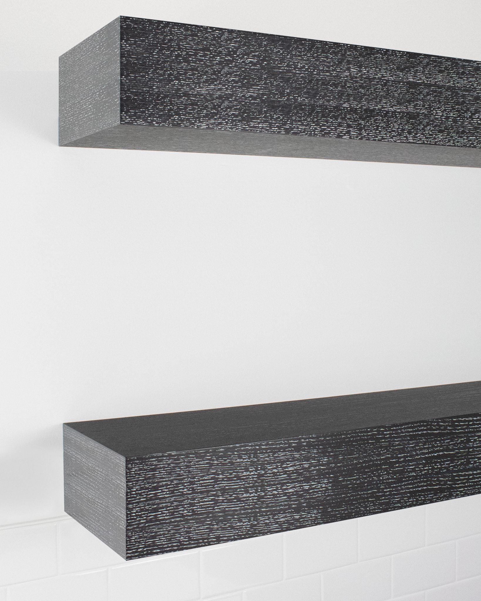 Ebonized Cerused Oak Floating Shelves 4.1-6" thick