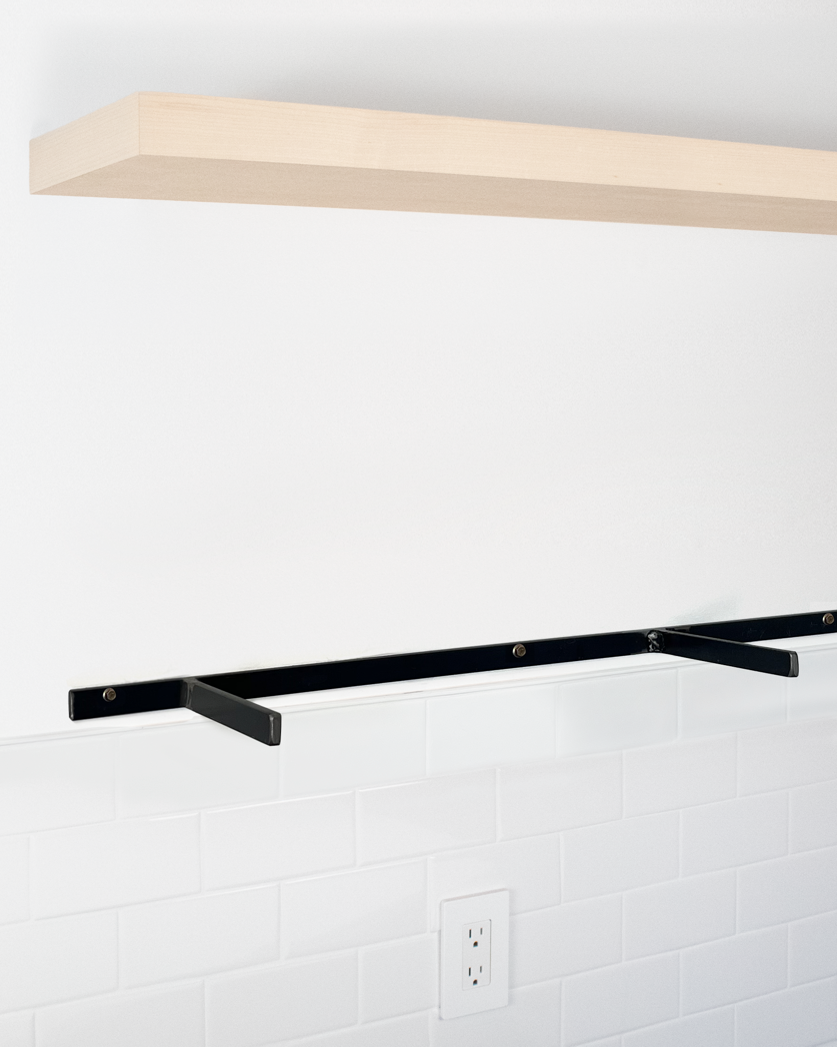 MDF floating shelf 1.75 inch thick angle view installed steel HW