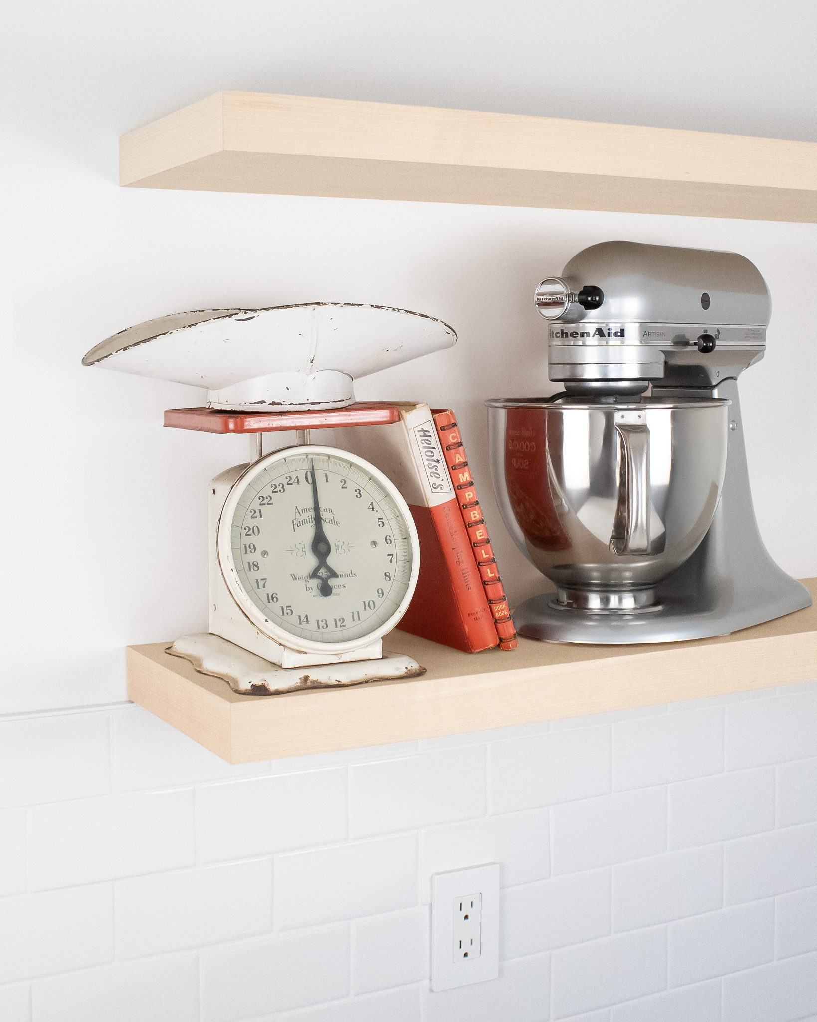 MDF kitchen Floating Shelf 1.75 inch thick with Mixer and scale angle view