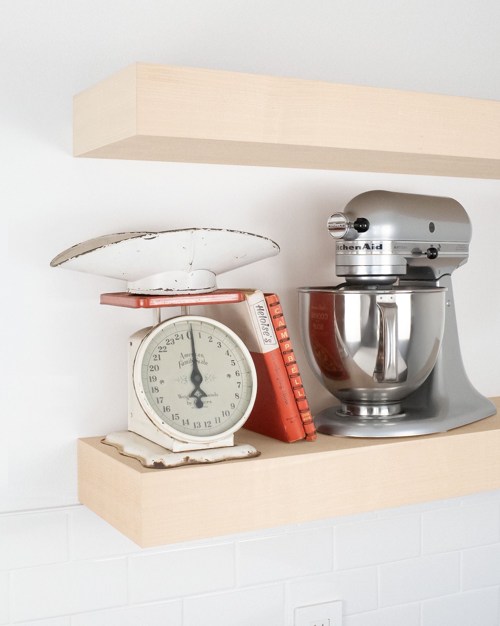 MDF kitchen Floating Shelf 4 inch thick with Mixer and scale angle view