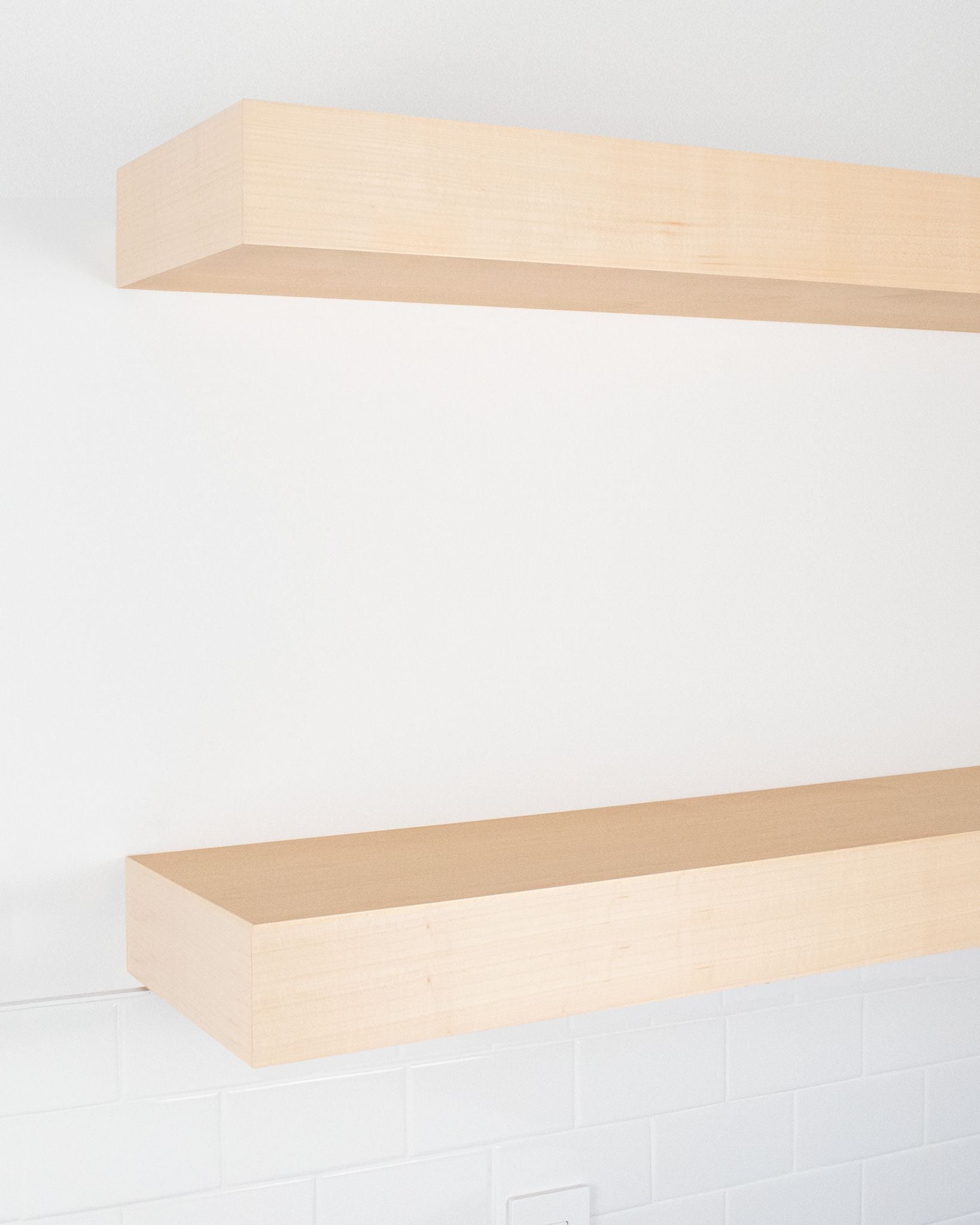 Maple Wood kitchen Floating Shelves 4 inch thick angle view