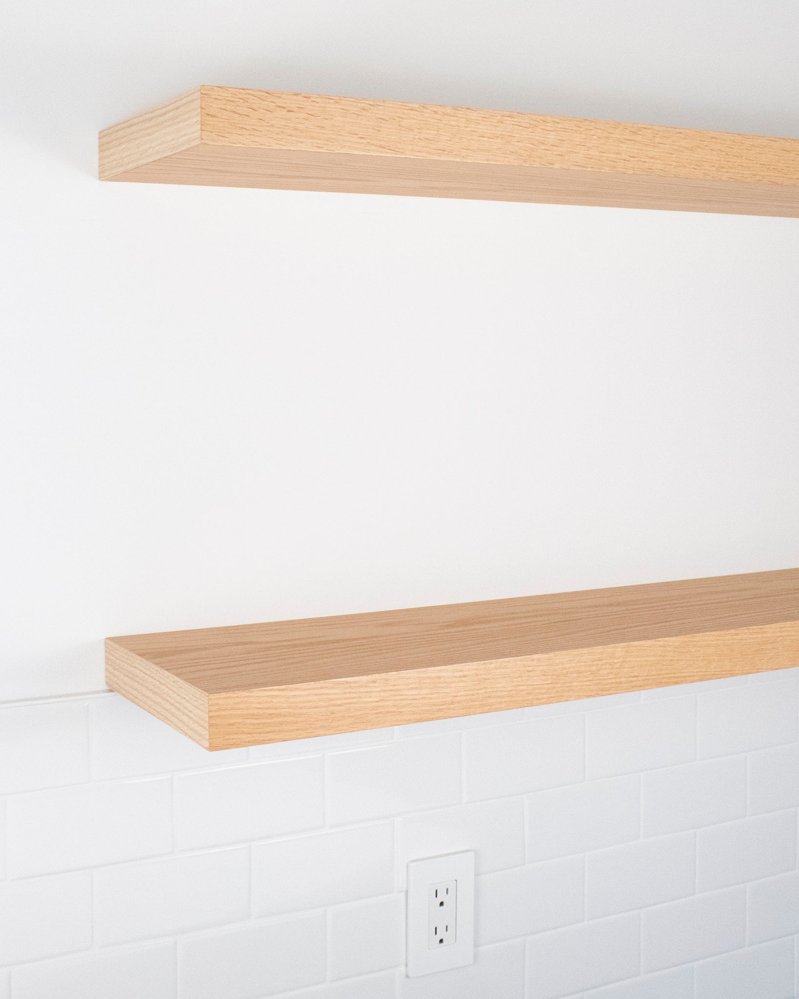 Red Oak kitchen Floating Shelves 1.75 inch thick angle view