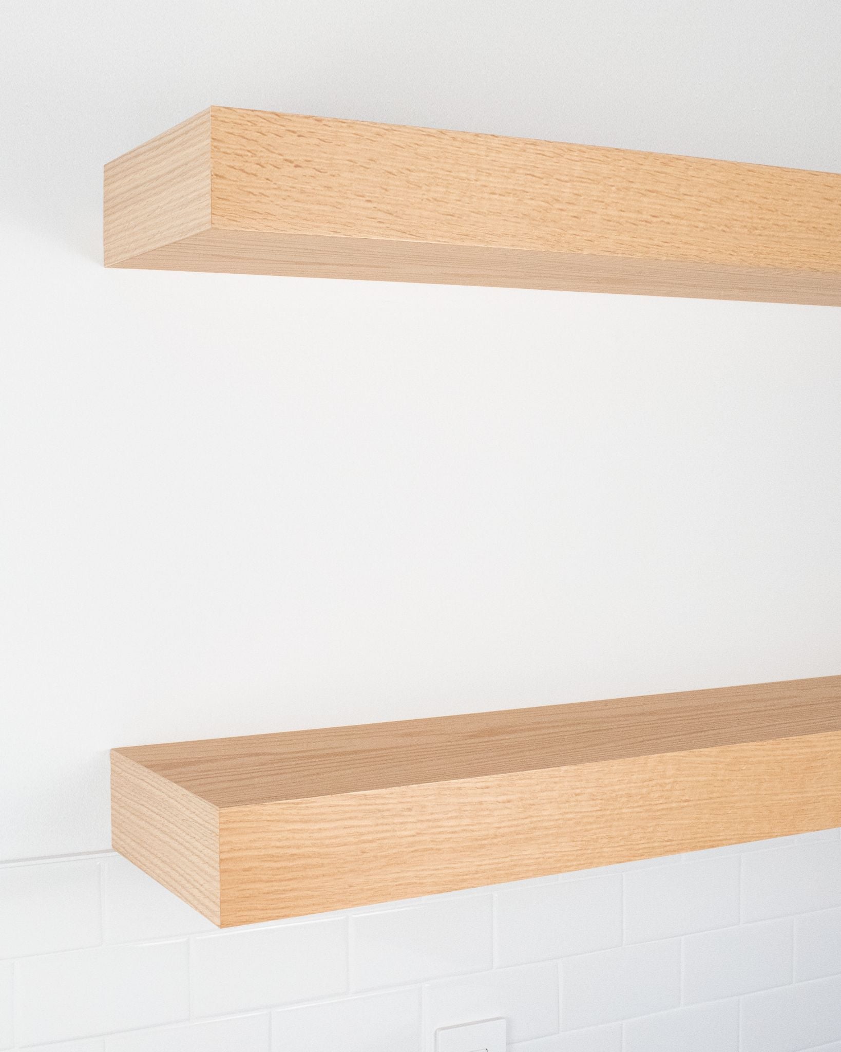 Red Oak kitchen Floating Shelves 4 inch thick angle view