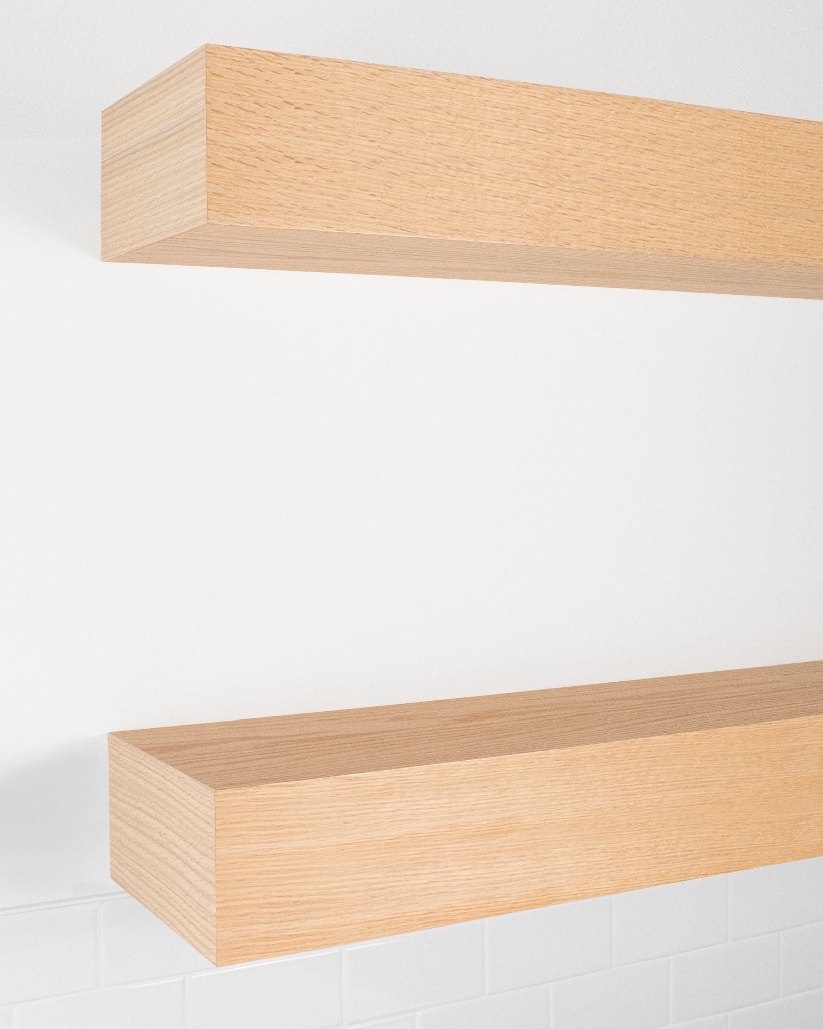 Red Oak kitchen Floating Shelves 6 inch thick angle view