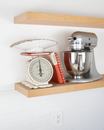 Rift white oak kitchen Floating Shelf 1.75 inch thick with Mixer and scale angle view
