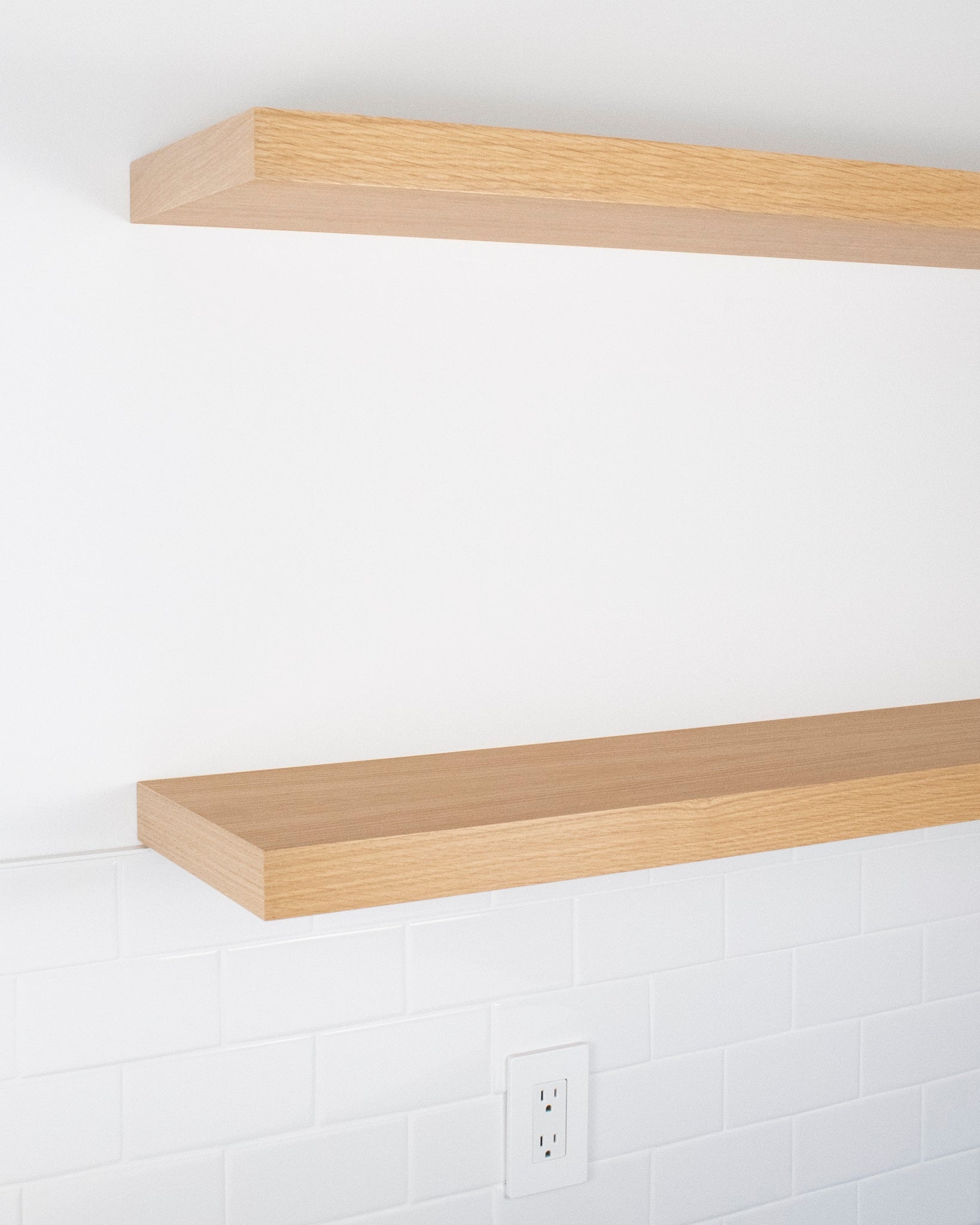 Rift white oak kitchen Floating Shelves 1.75 inch thick angle view