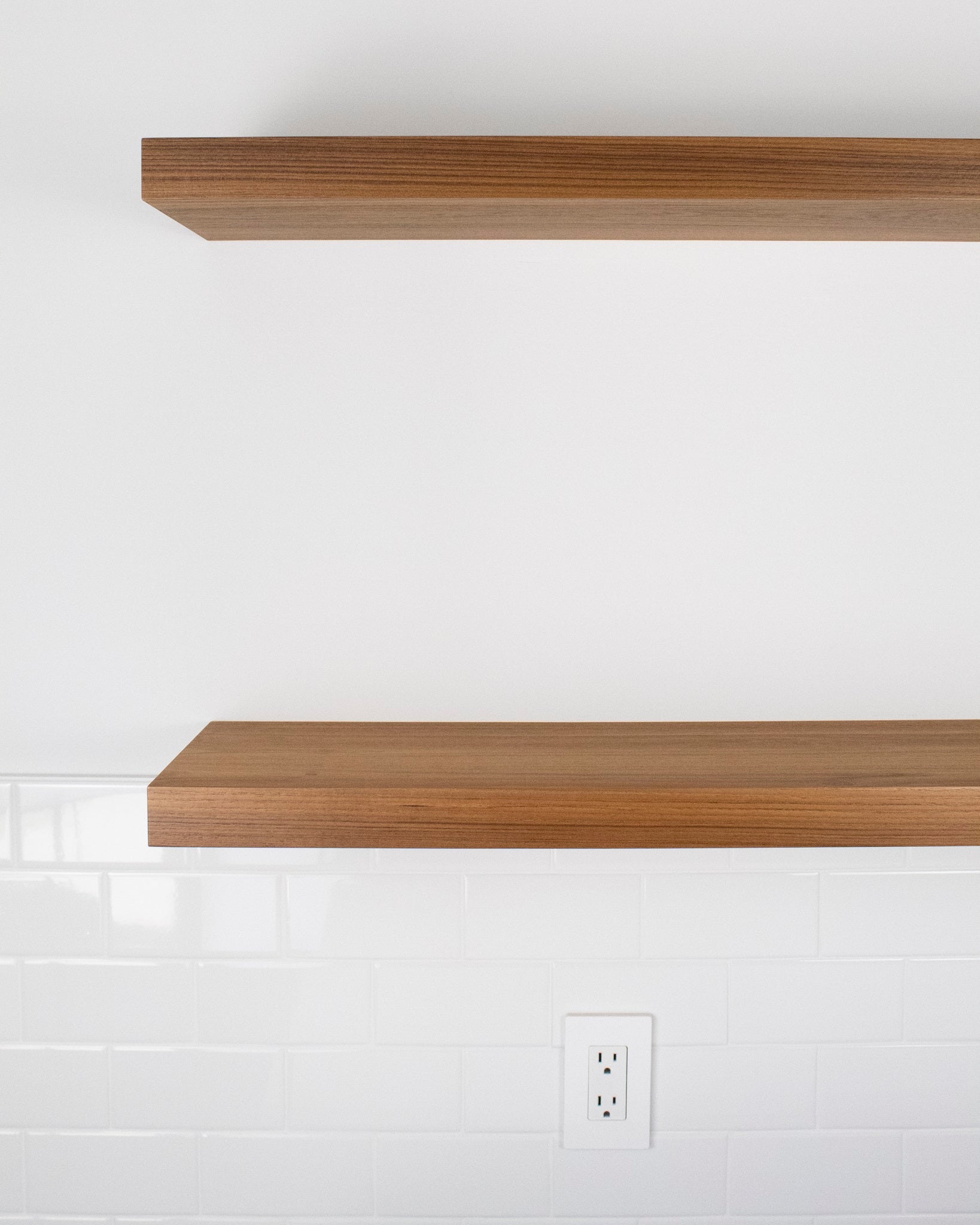 Teak Wood kitchen Floating Shelves 1.75 inch thick front view