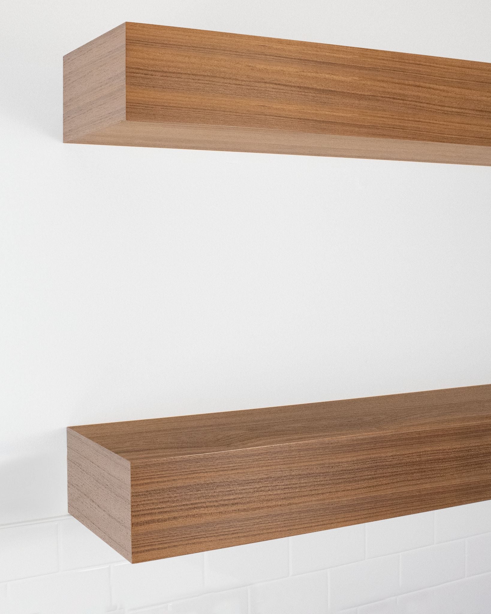 Teak Wood kitchen Floating Shelves 6 inch thick angle view