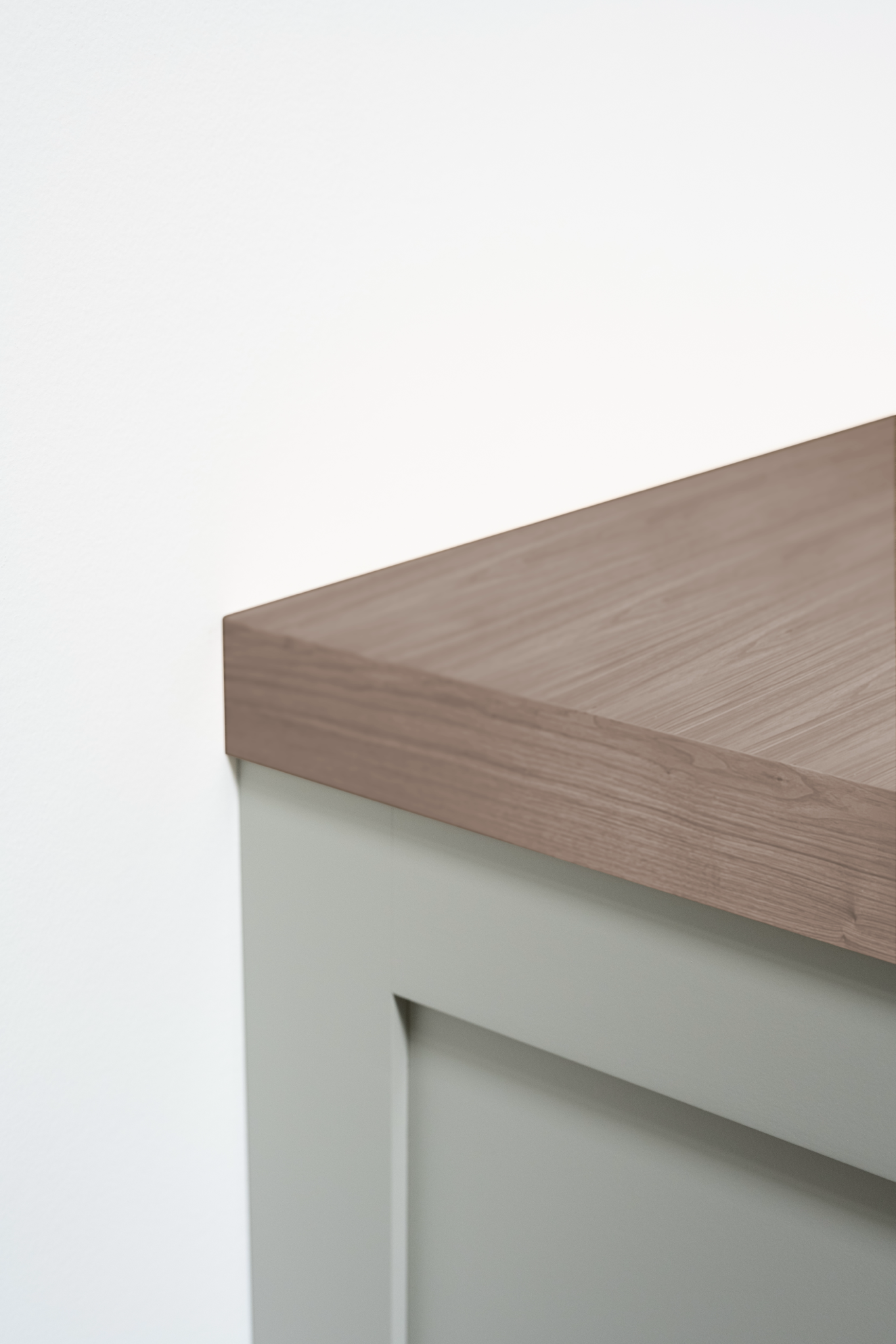 Walnut cabinet top corner edge