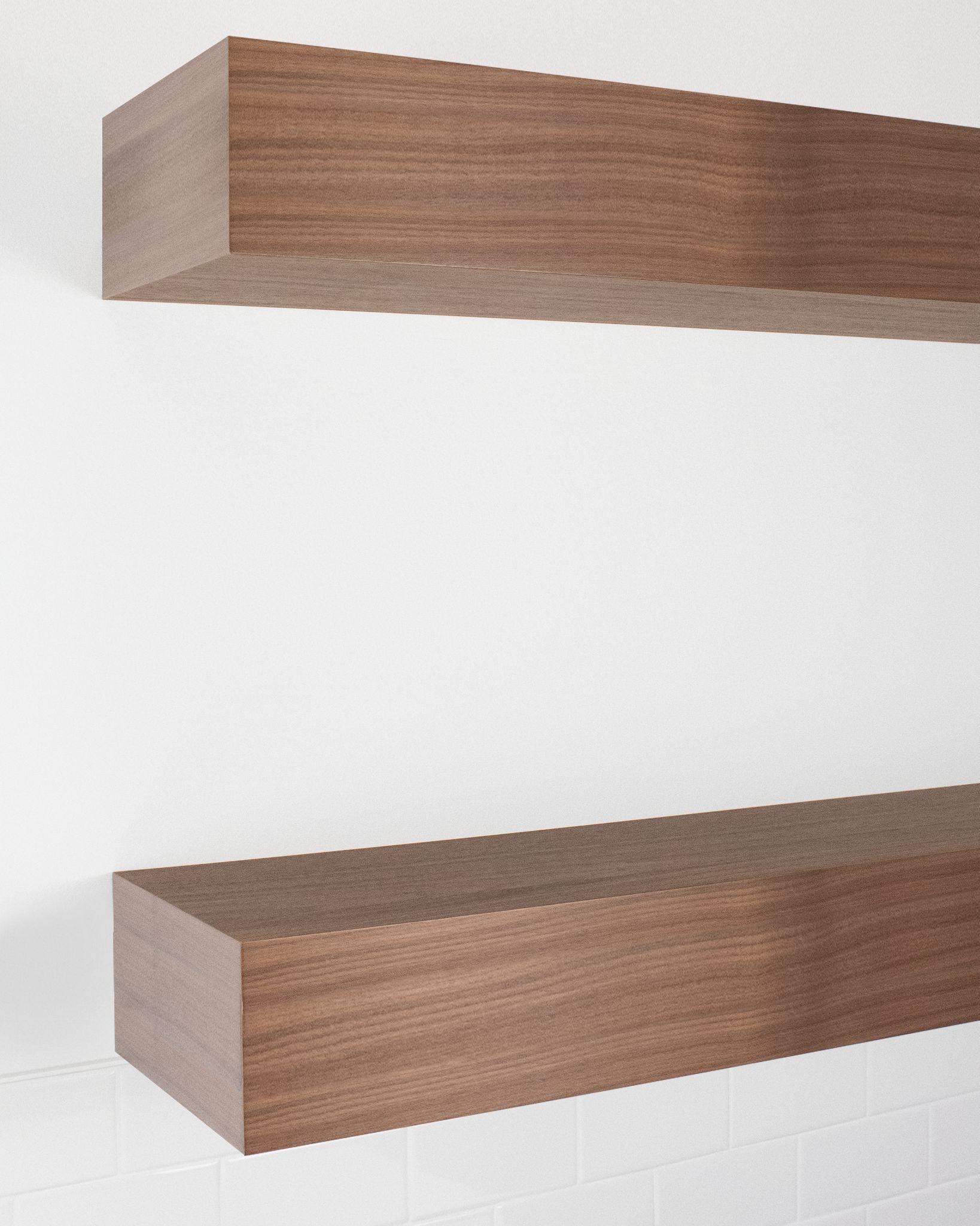 Cherry Wood kitchen Floating Shelves 6 inch thick angle view