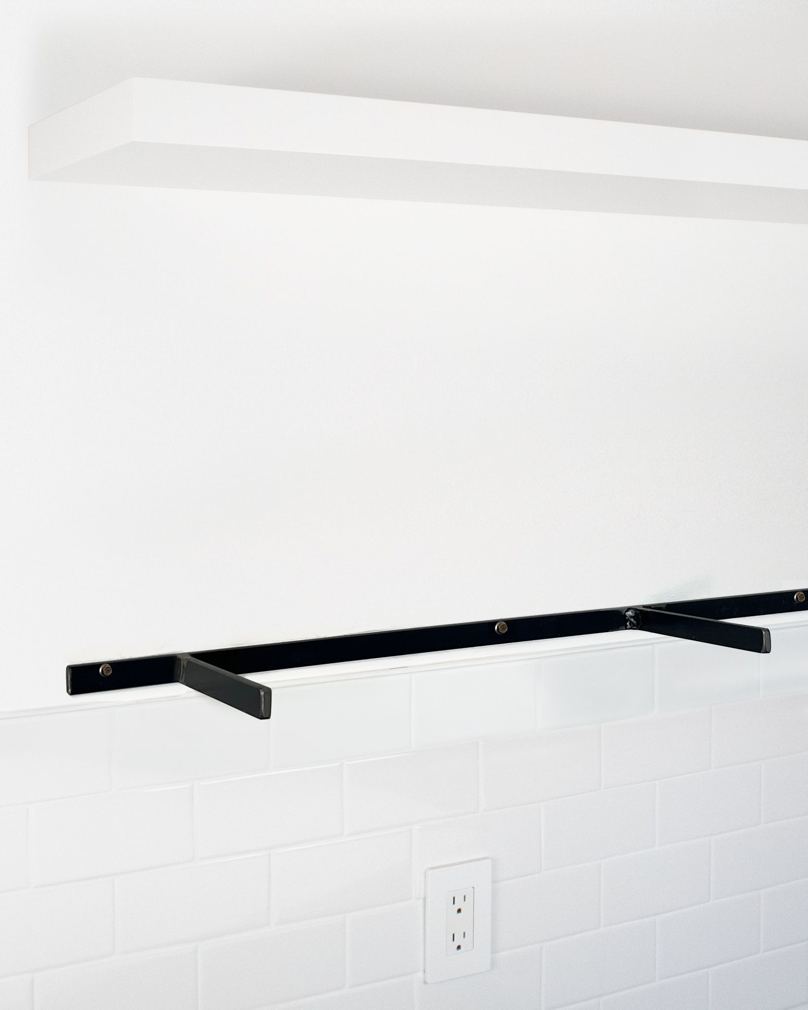 White floating shelf 1.75 inch thick angle view installed steel HW