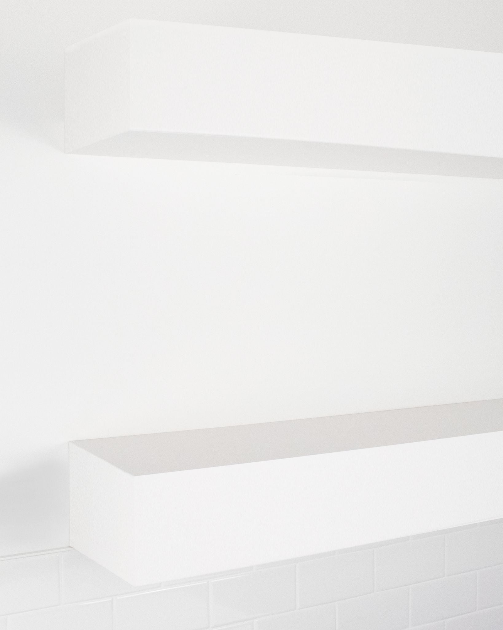 White kitchen Floating Shelves 6 inch thick angle view