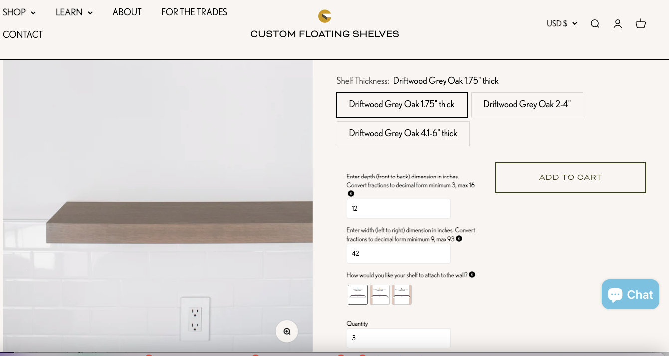 How much will my custom floating shelves cost & how to order them?
