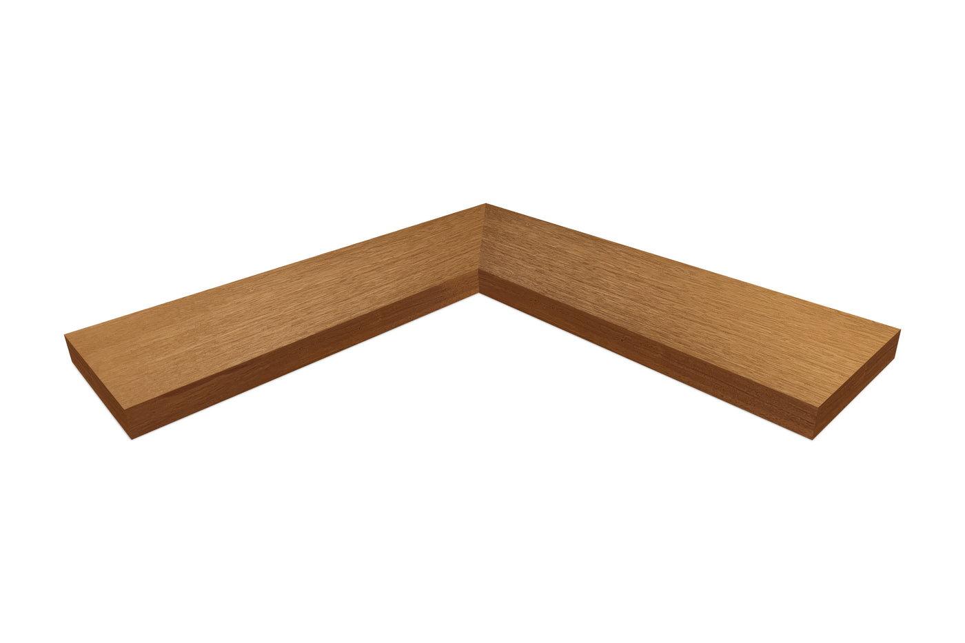 1.75 inch thick African mahogany mitered inside corner floating shelf front view
