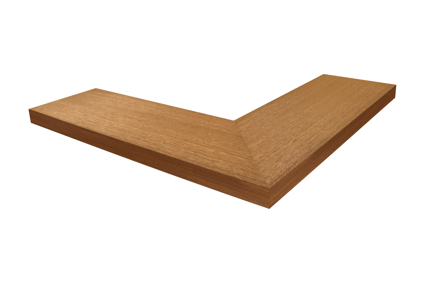 1.75 inch thick African mahogany mitered outside corner floating shelf front view