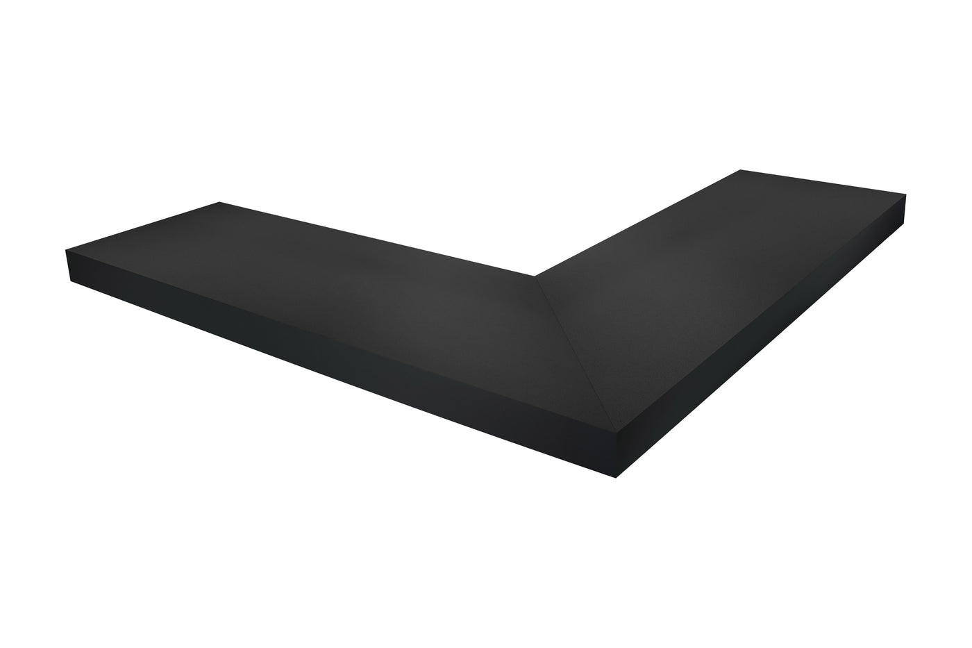 1.75 inch thick Black Ebonized Mahogany mitered outside corner floating shelf front view