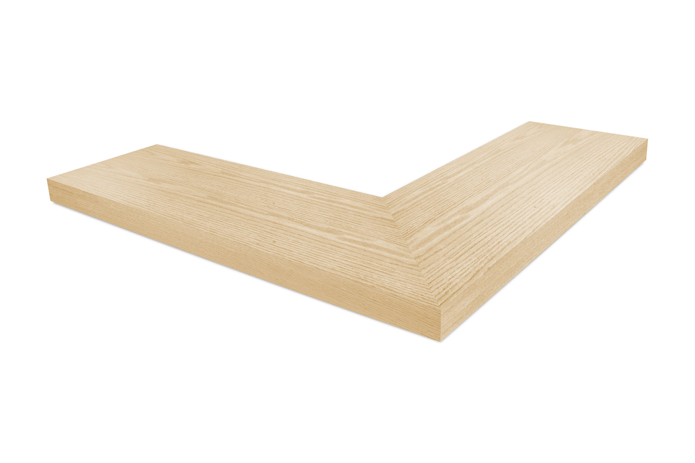 1.75 inch thick Bleached oak mitered outside corner floating shelf front view
