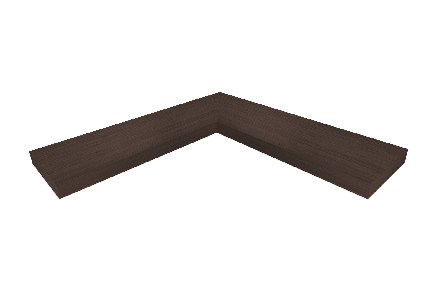 1.75 inch thick Chocolate bamboo mitered inside corner floating shelf front view