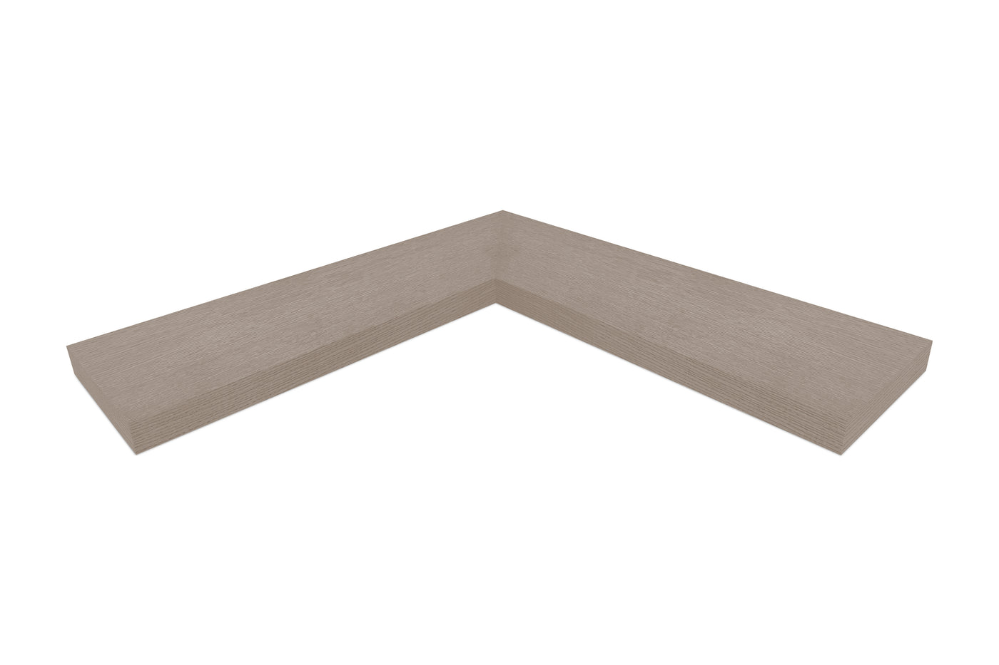 1.75 inch thick Driftwood Grey Oak mitered inside corner floating shelf front view
